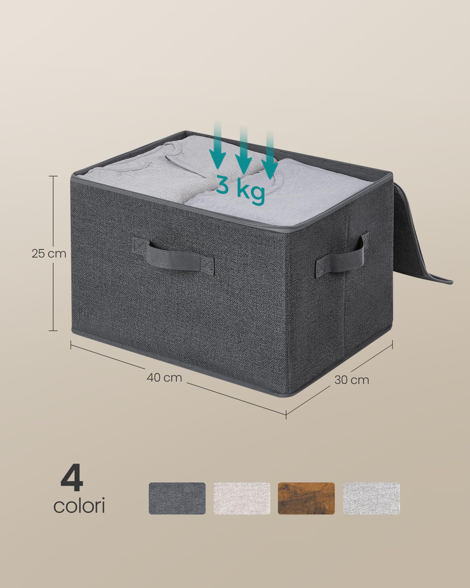 Songmics RYZB03G scatole portaoggetti set 3 pezzi grigio