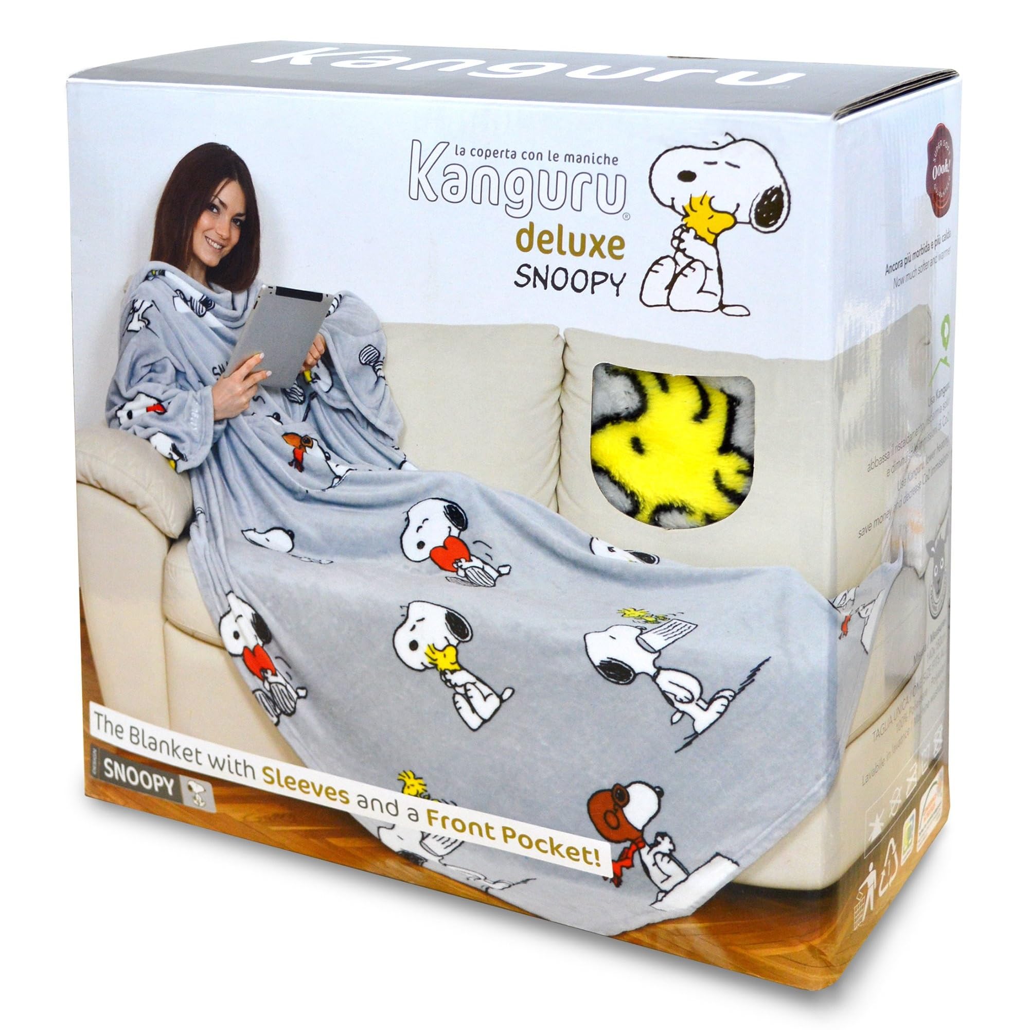 Kanguru Coperta con Maniche Snoopy Grigia 140x180 cm