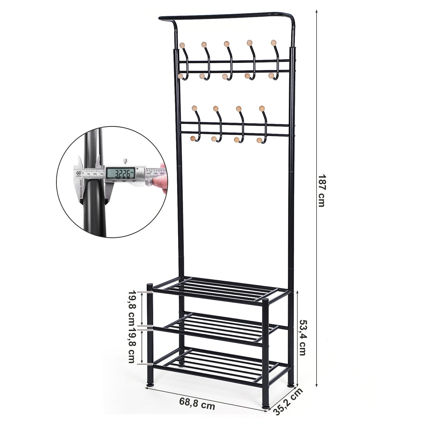 Songmics HSR04B stand appendiabiti nero 187 cm scarpiera