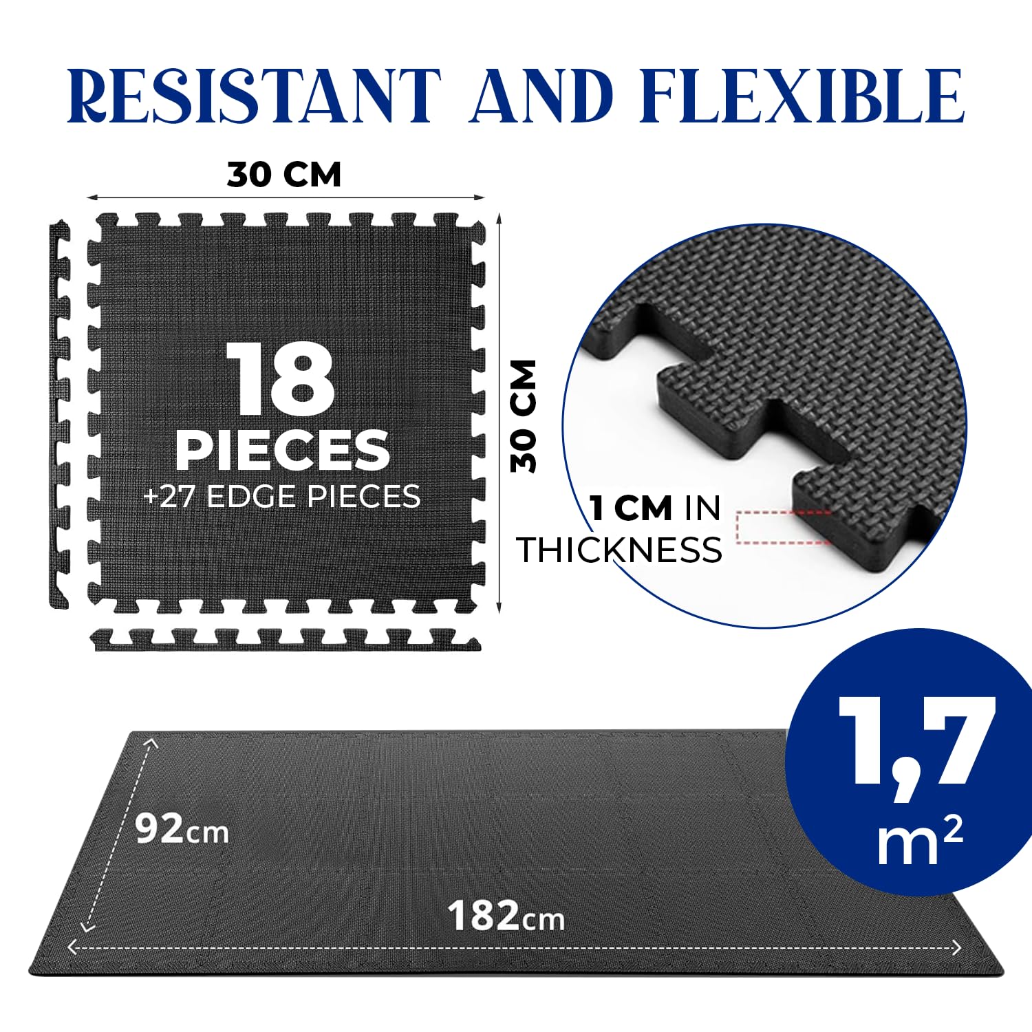 Ediesi tappeto palestra puzzle 18 pezzi nero 30x30 cm