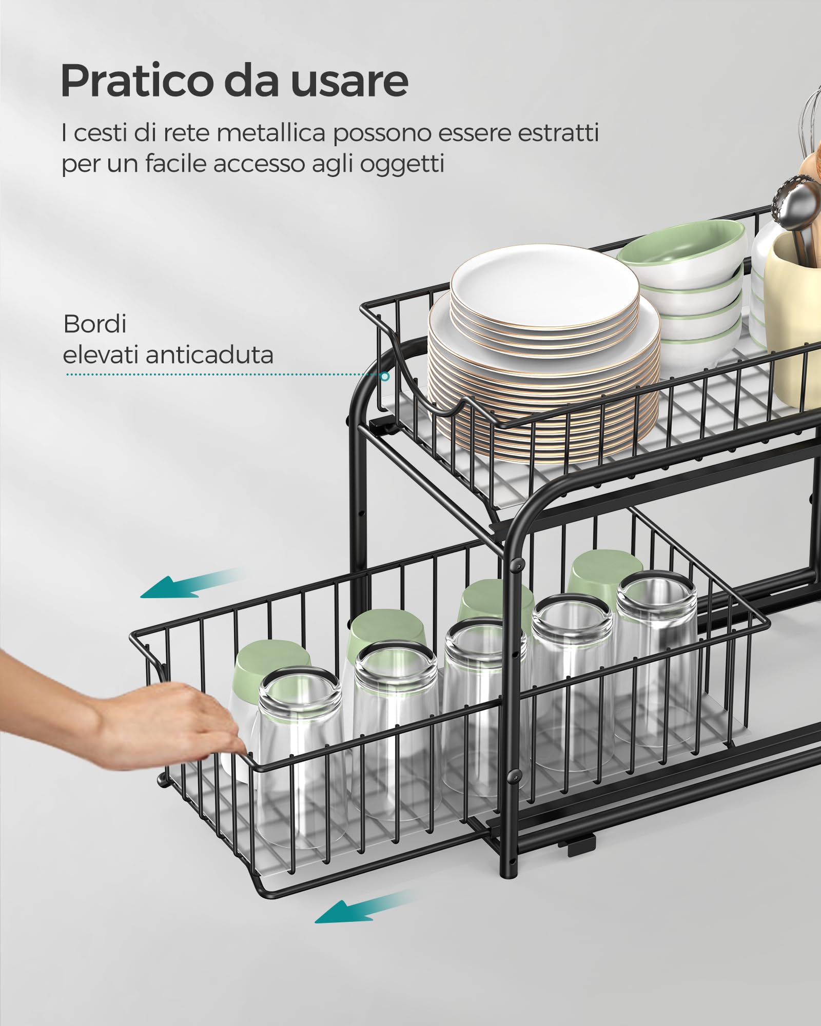 Songmics KCS017B01V1 Organizzatore Cucina Nero Inchiostro 2 Ripiani