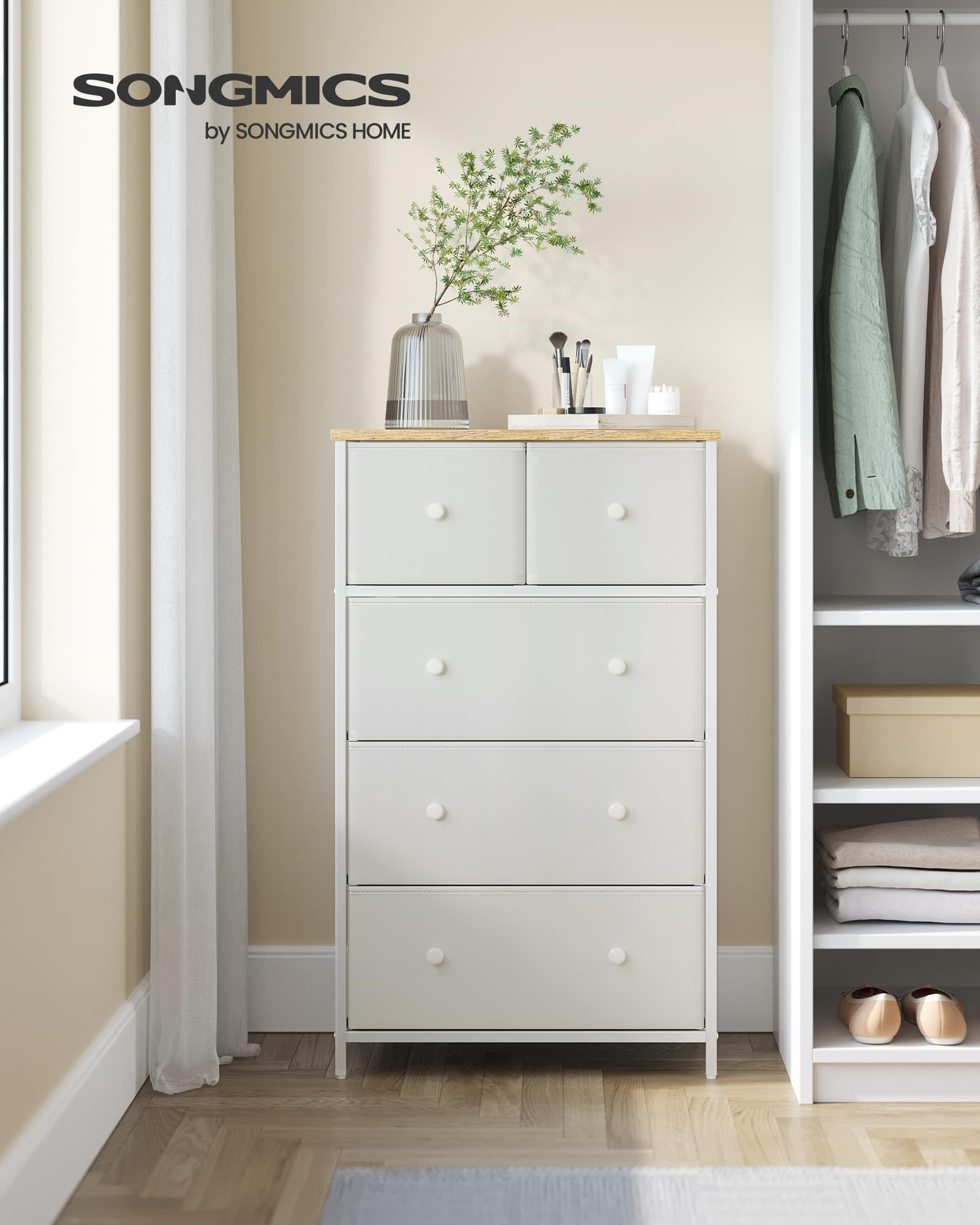 Songmics Bellah LTS514WH01 cassettiera 5 cassetti bianco rovere