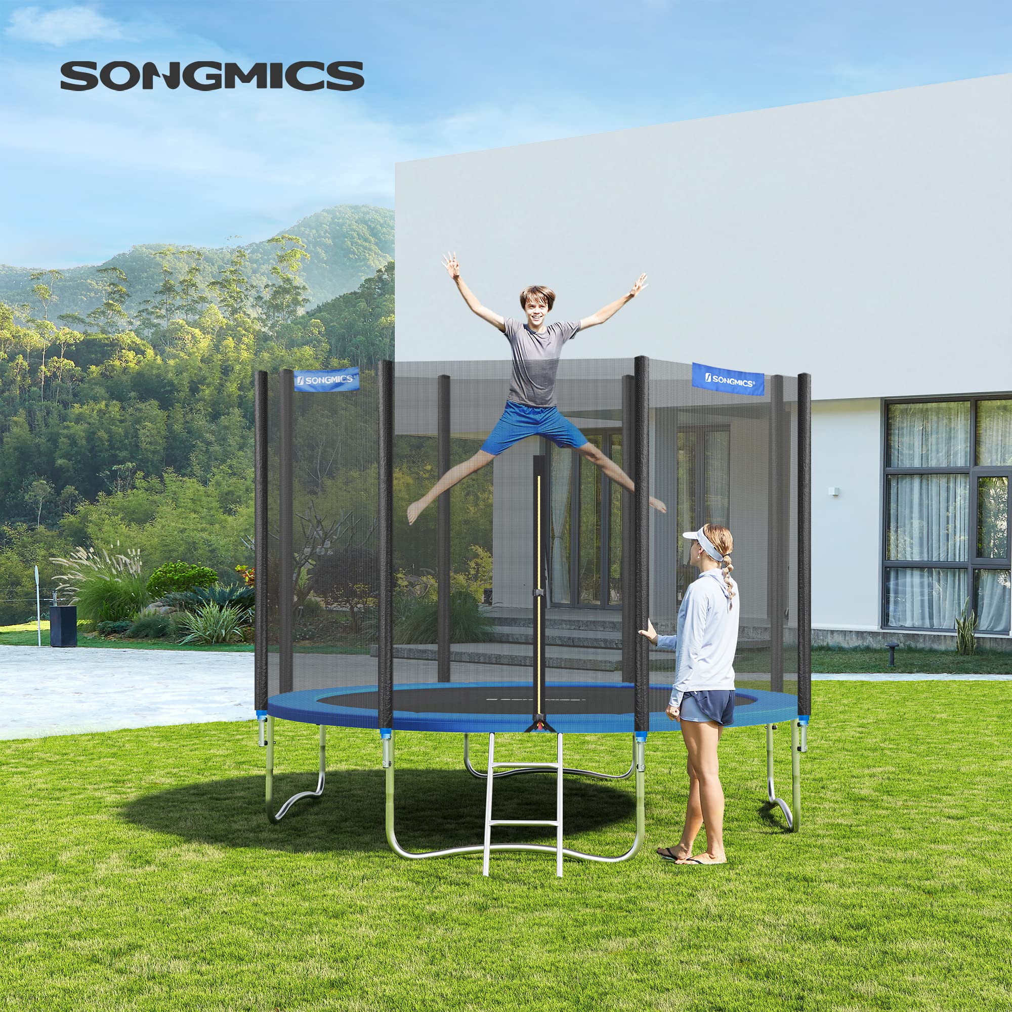 Songmics protezione trampolino 305 cm blu antistrappo UV