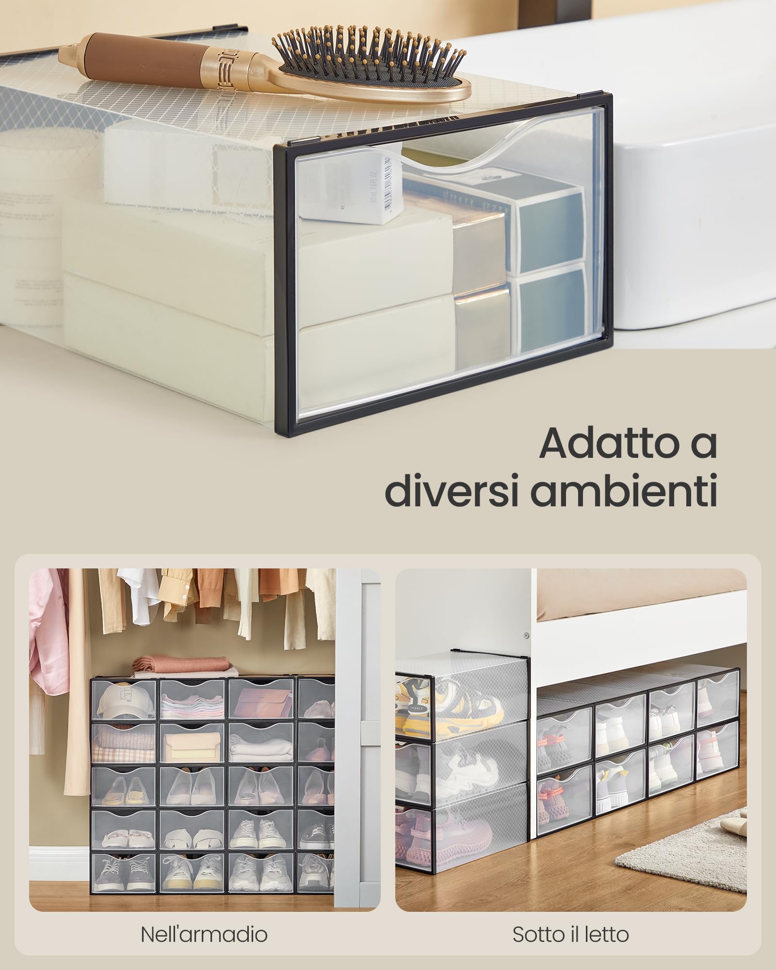 Songmics LSP312B01 scatole scarpe trasparenti 12 pezzi nere