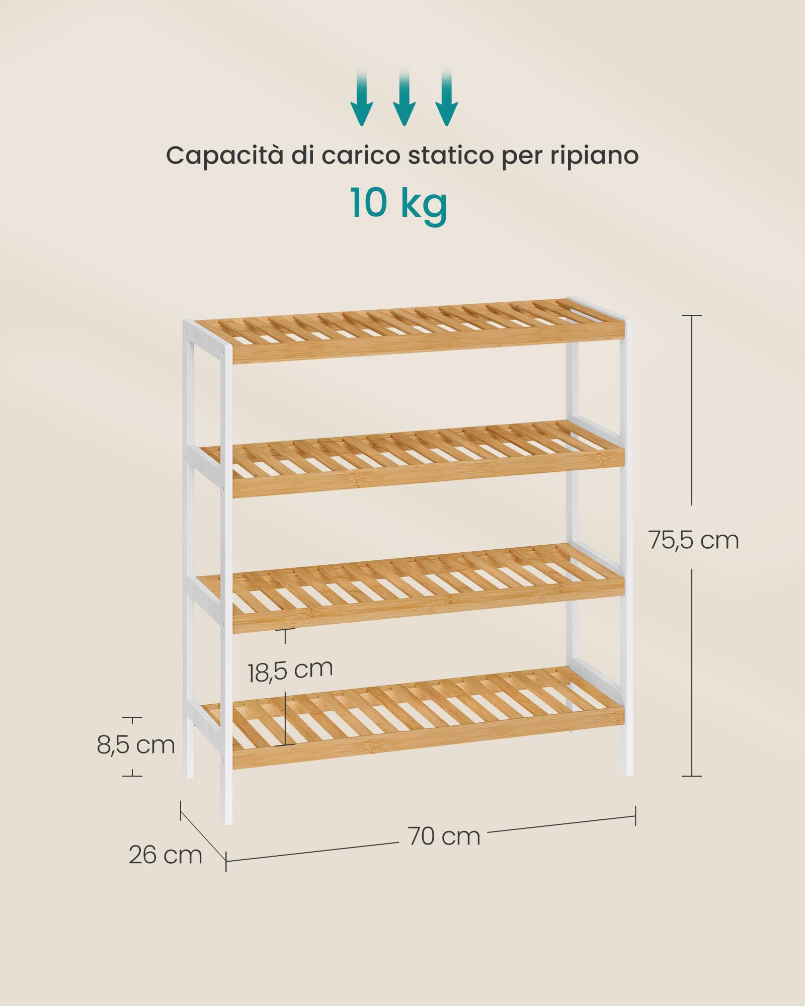 Songmics LBS007KZ01 scarpiera bambù 4 ripiani 70 cm