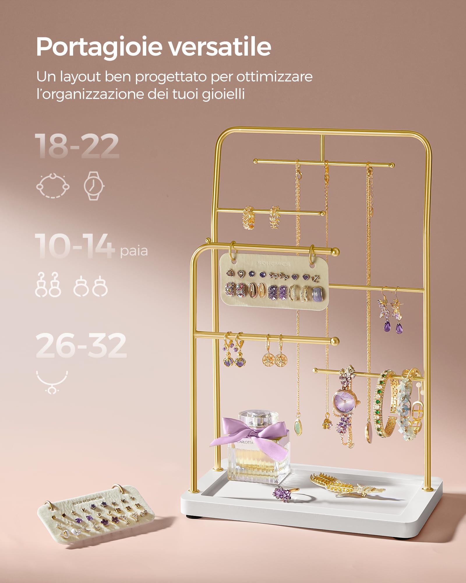 Songmics JJS024A01 Portagioie Oro Metallizzato 33,7 cm