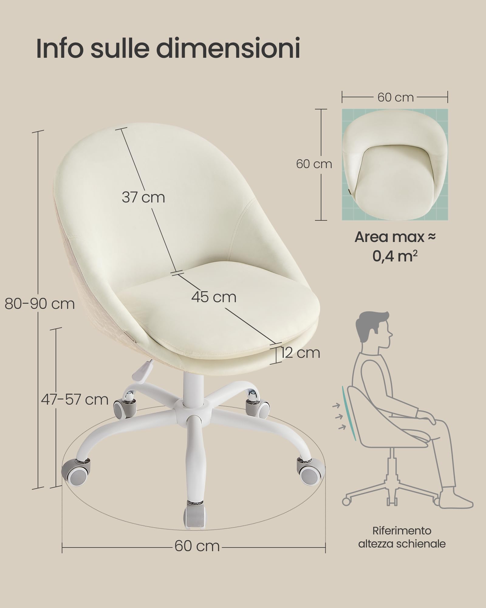 Songmics OBG020WD01 sedia girevole bianco crema velluto