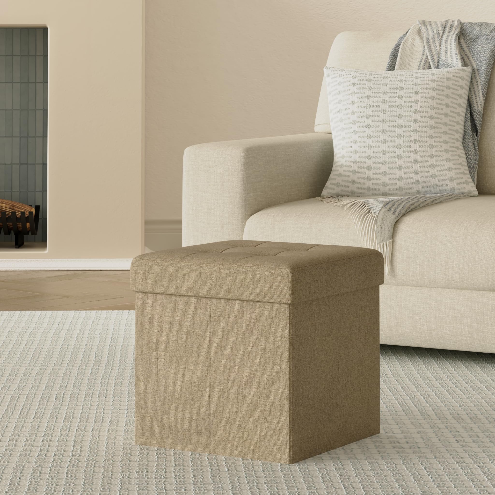 Songmics LSF027K01 pouf contenitore 38 cm marrone cammello pieghevole