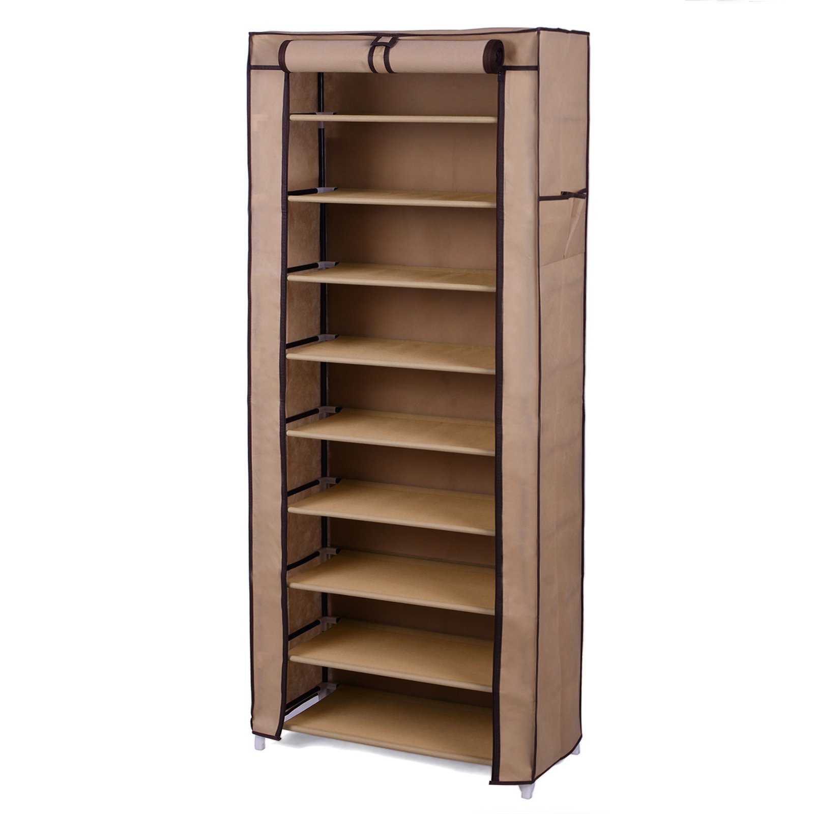 Songmics RXJ10K Scarpiera 10 Ripiani Caffè 160x58x28 cm