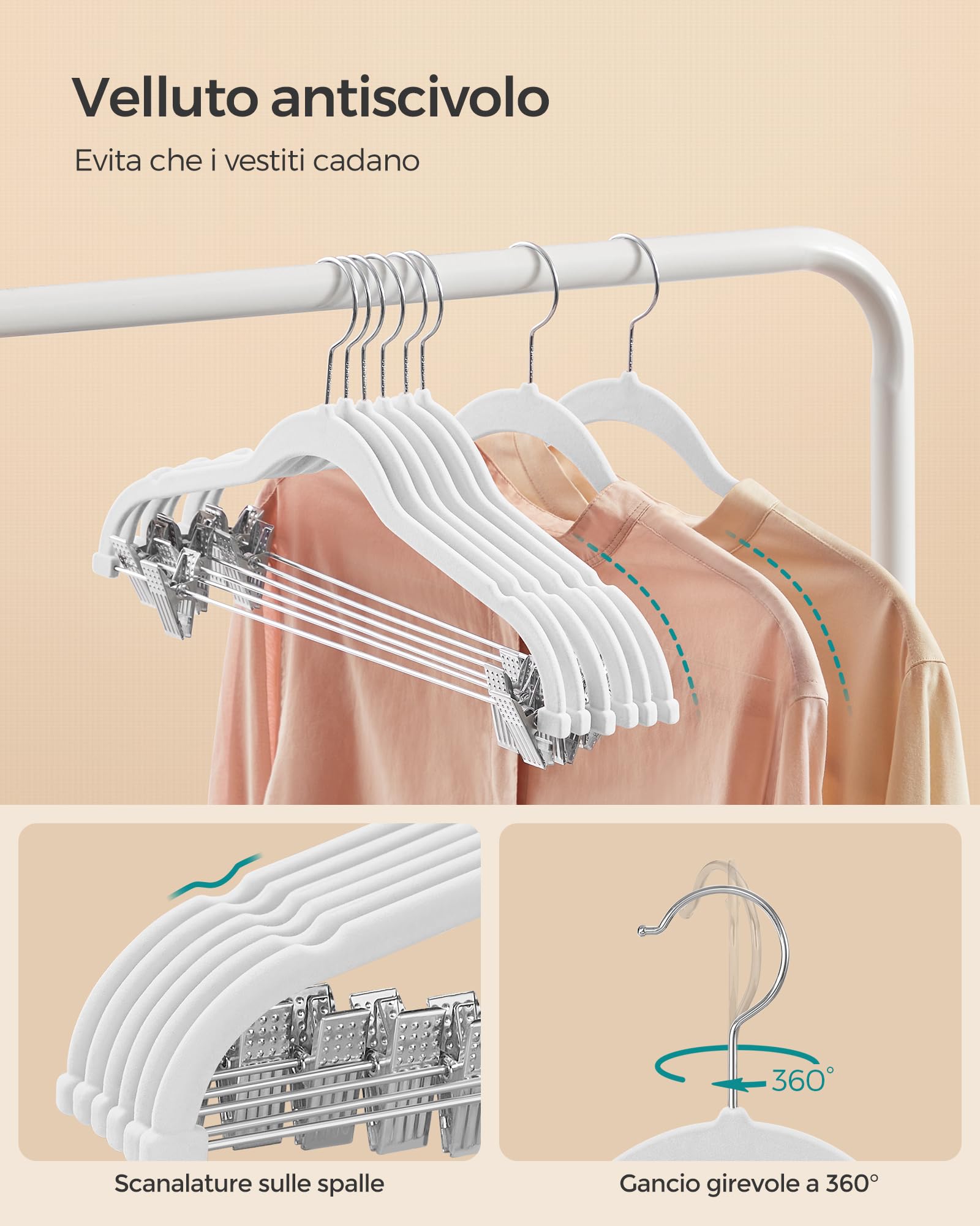 Songmics CRF012W10 grucce pantaloni bianche 10 pezzi antiscivolo