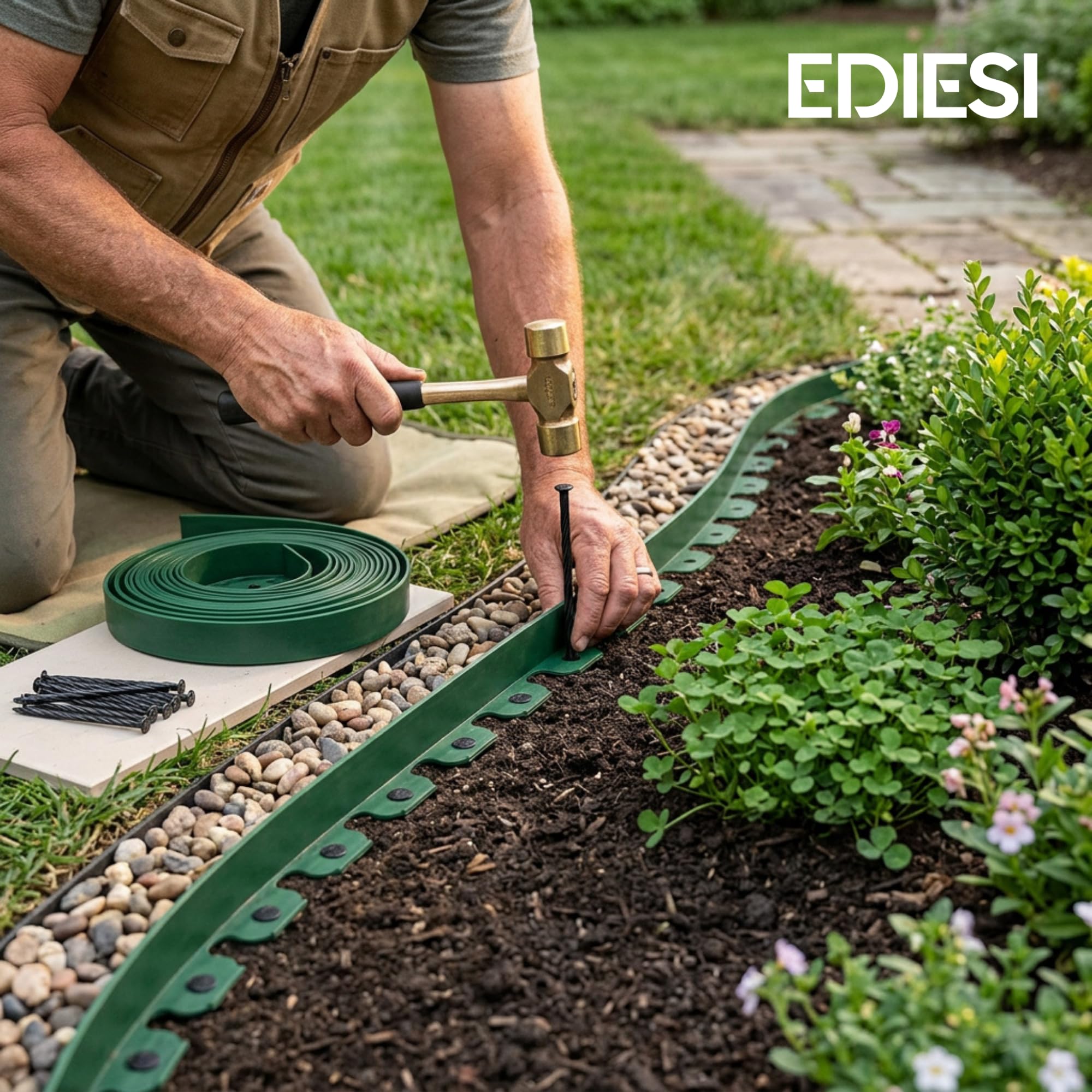 Ediesi bordura giardino 10 metri verde flessibile con picchetti