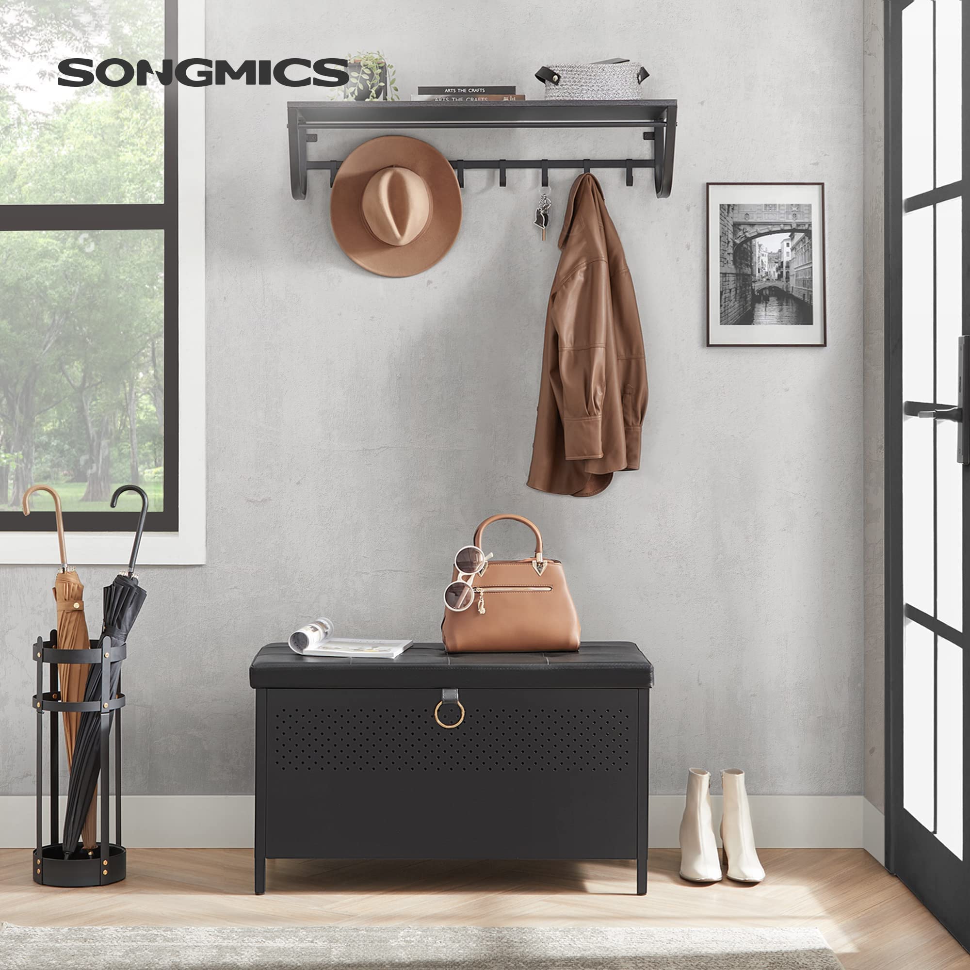 Songmics LSB901B01 panca contenitore nera 80x40x50 cm