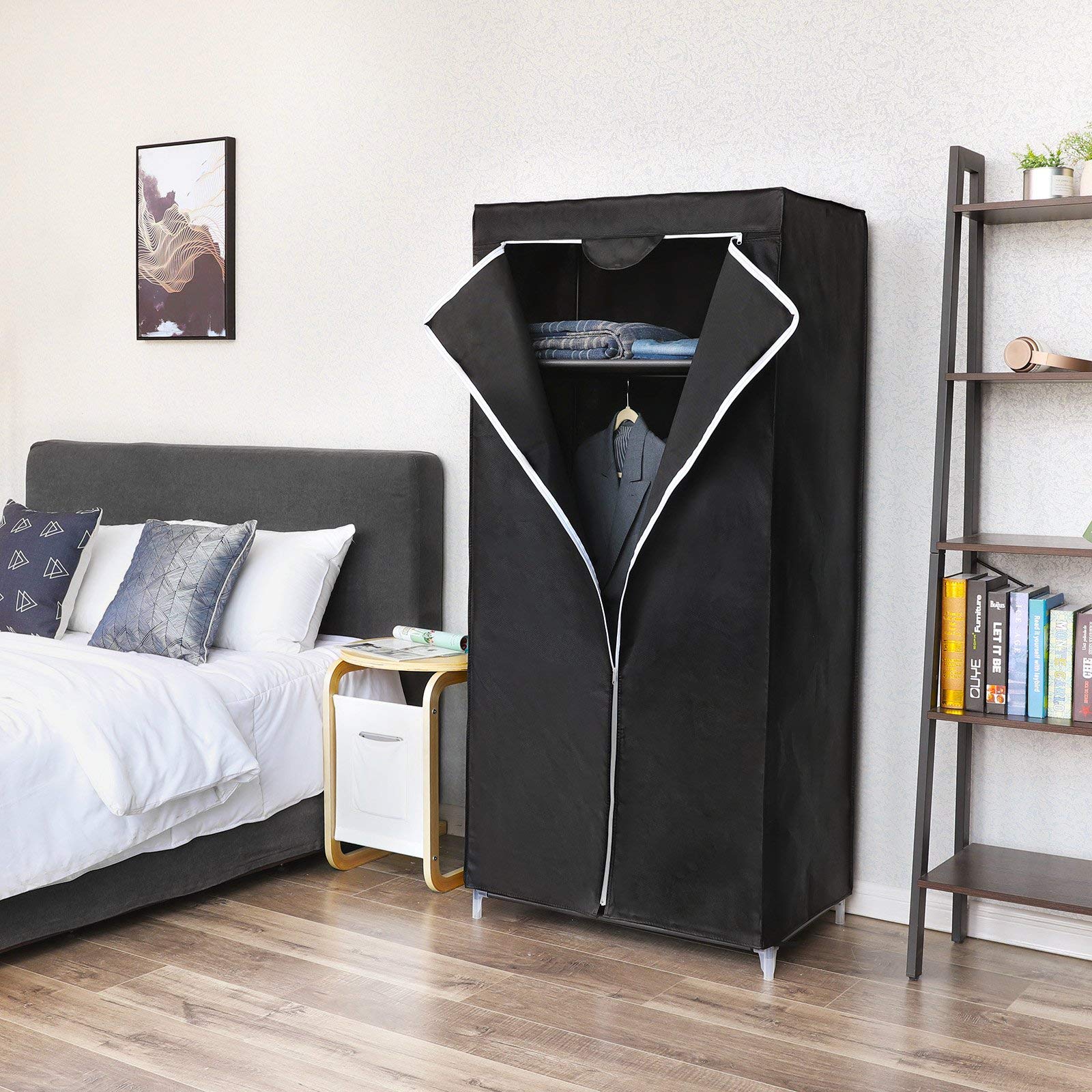 Songmics RYG83H Guardaroba TNT 75x45 Nero con Barra appendiabiti
