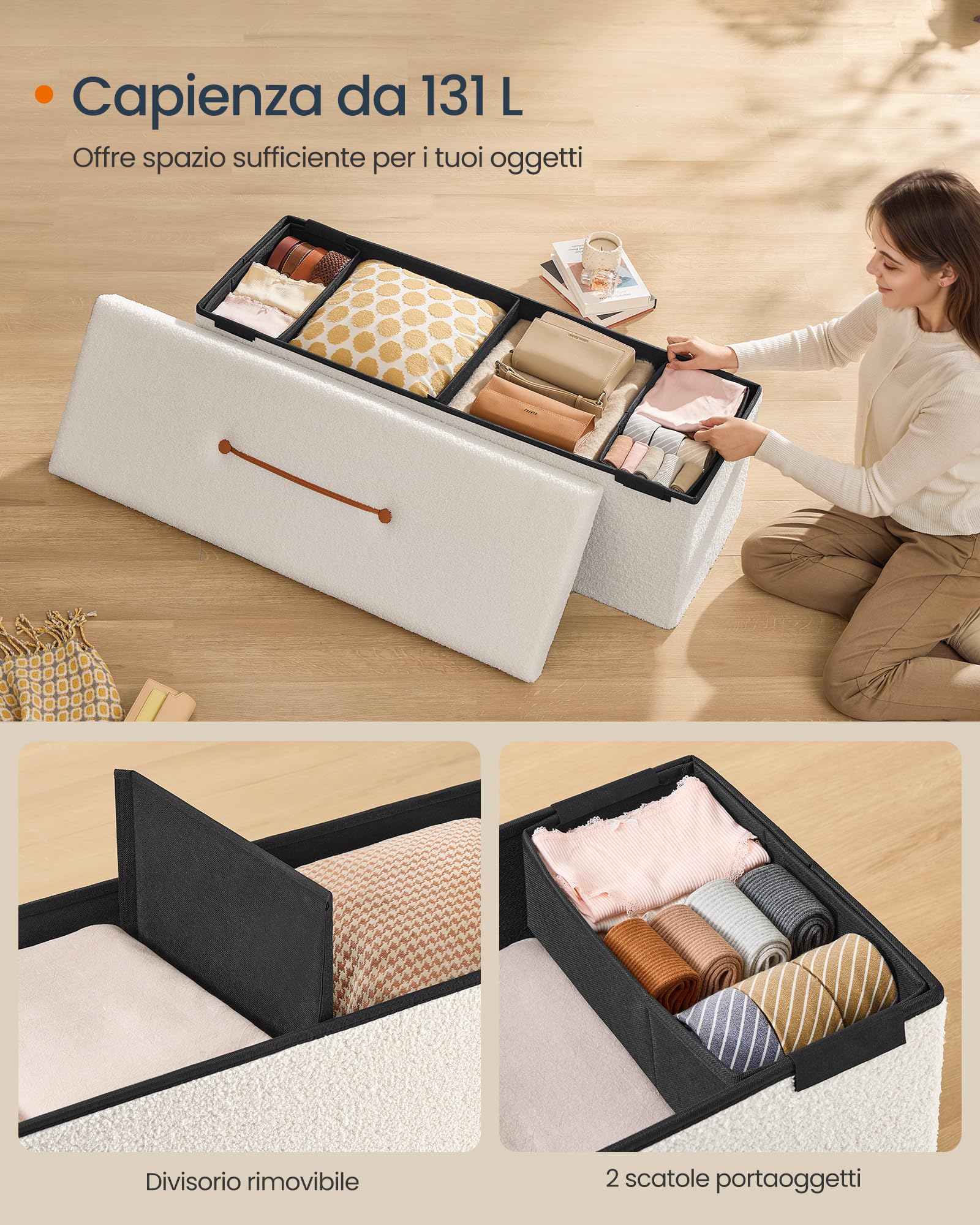Songmics LSF097W01V1 pouf contenitore bianco crema 110 cm
