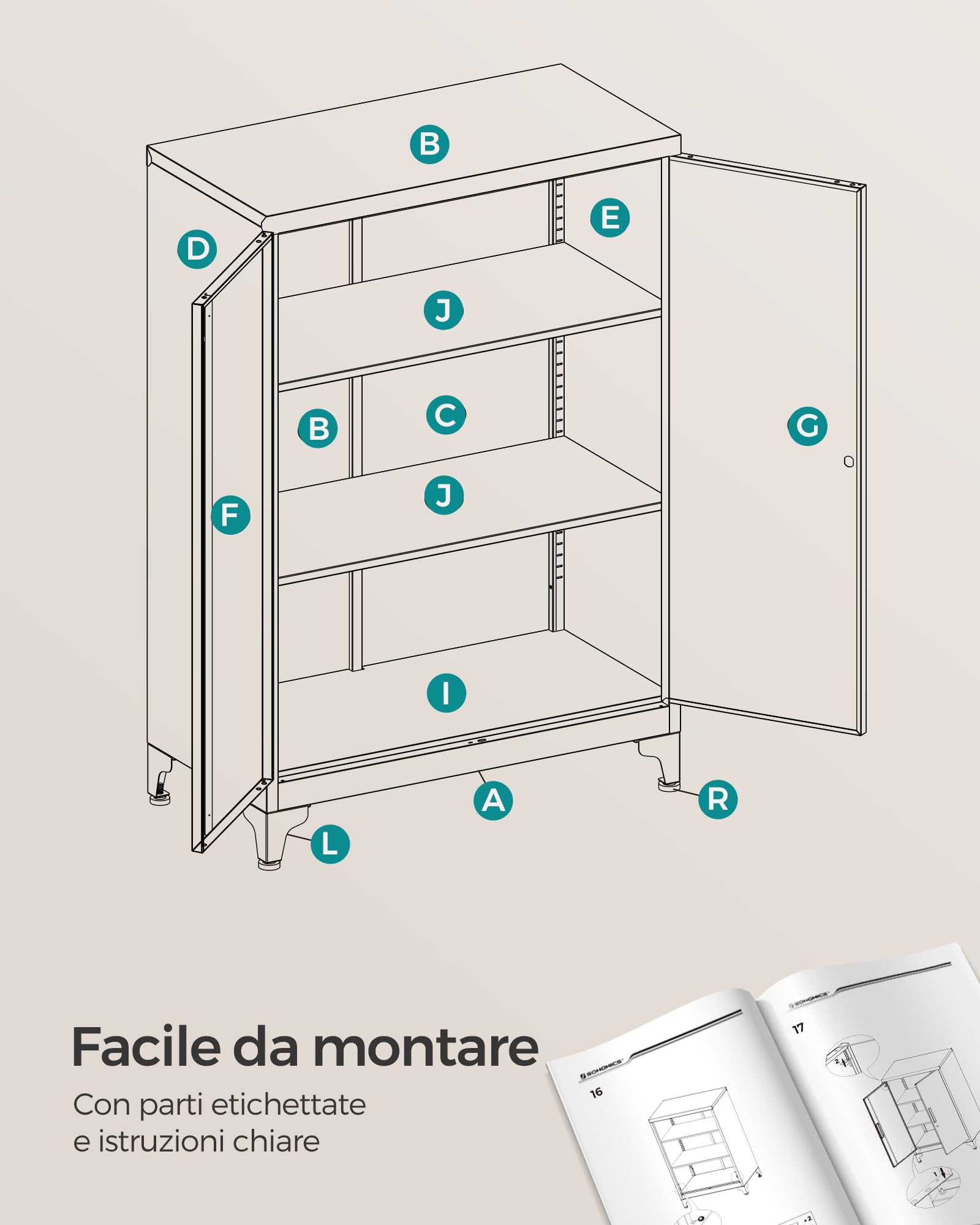 Songmics OMC012B01 armadietto metallo Nero Opaco con serratura