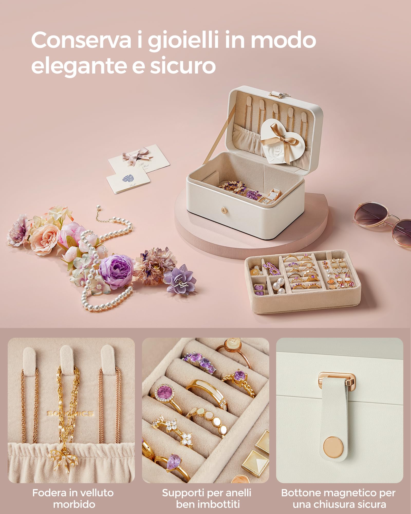 Songmics Gisella JBC166W01 portagioie viaggio bianco nuvola 2 livelli