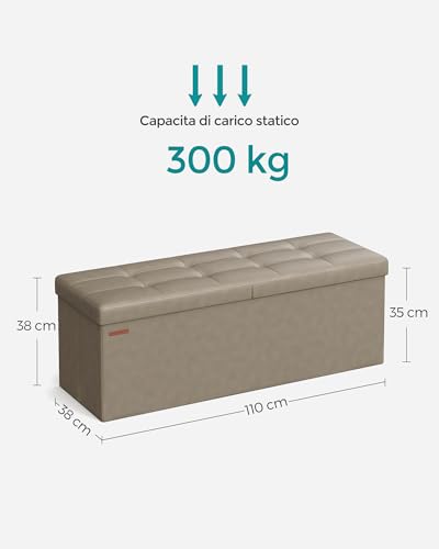 Songmics pouf contenitore pieghevole 131 litri tortora