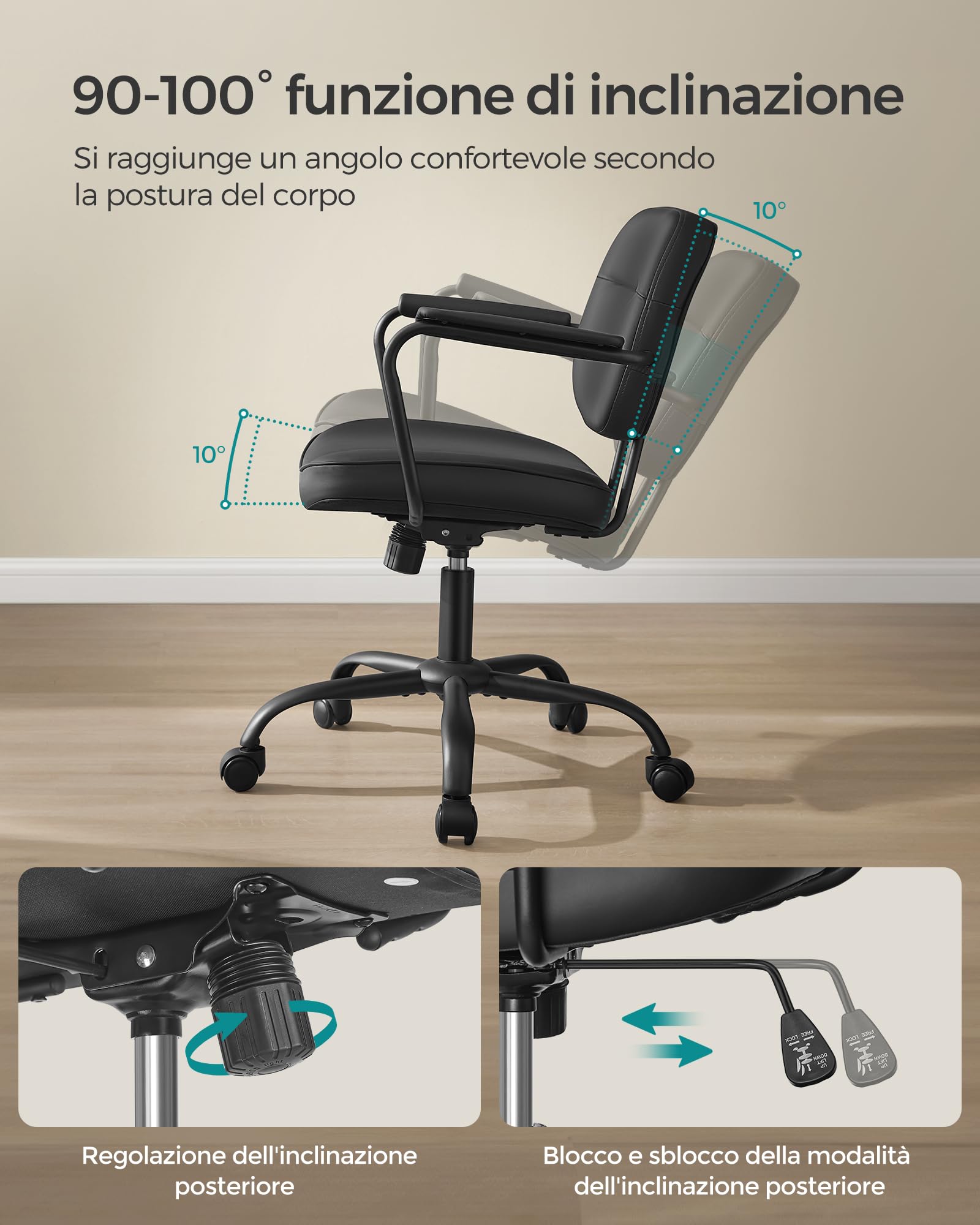 Songmics OBG033B01 sedia da ufficio nera ergonomica