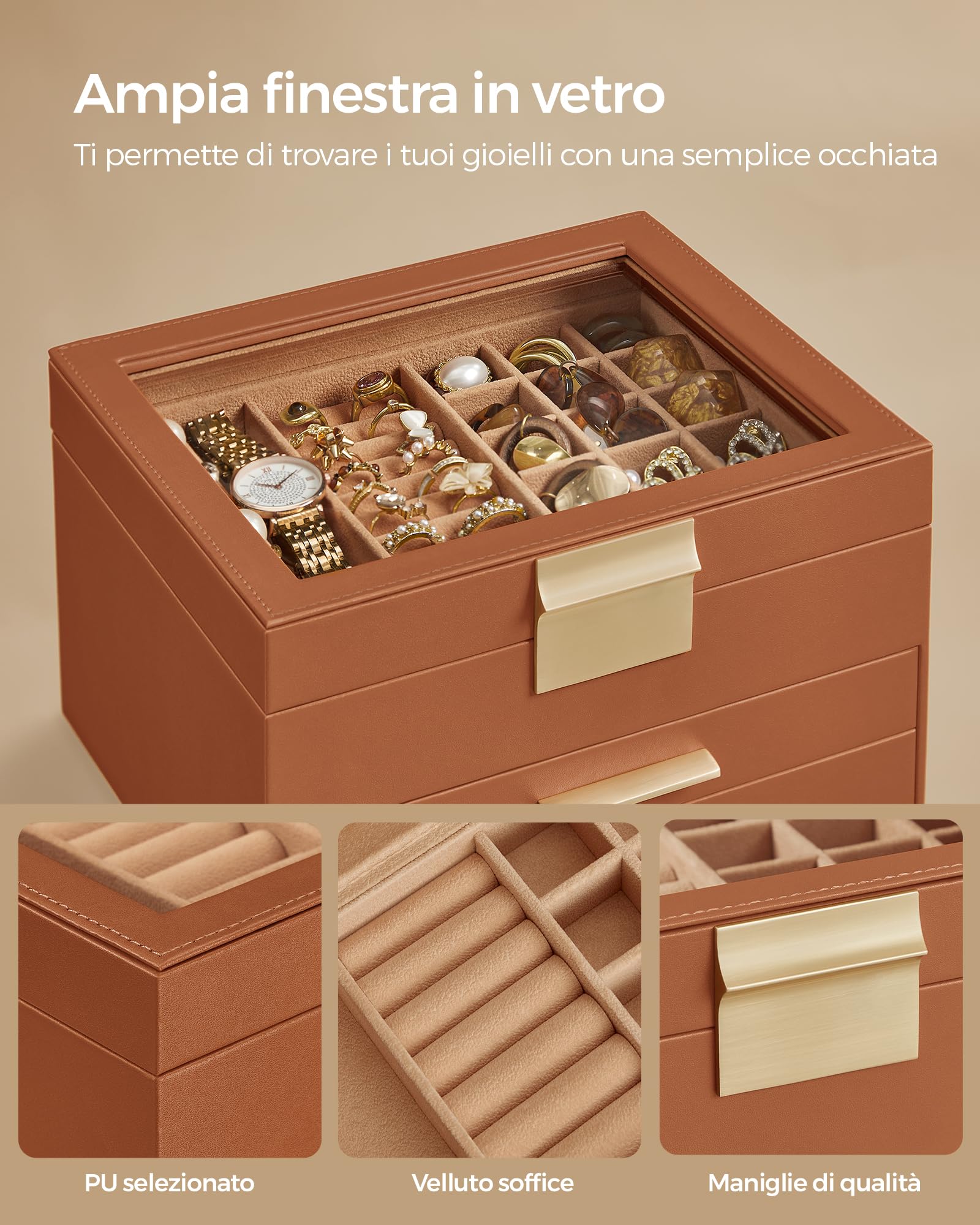 Songmics Gisella JBC239K01 portagioie vetro marrone 3 livelli