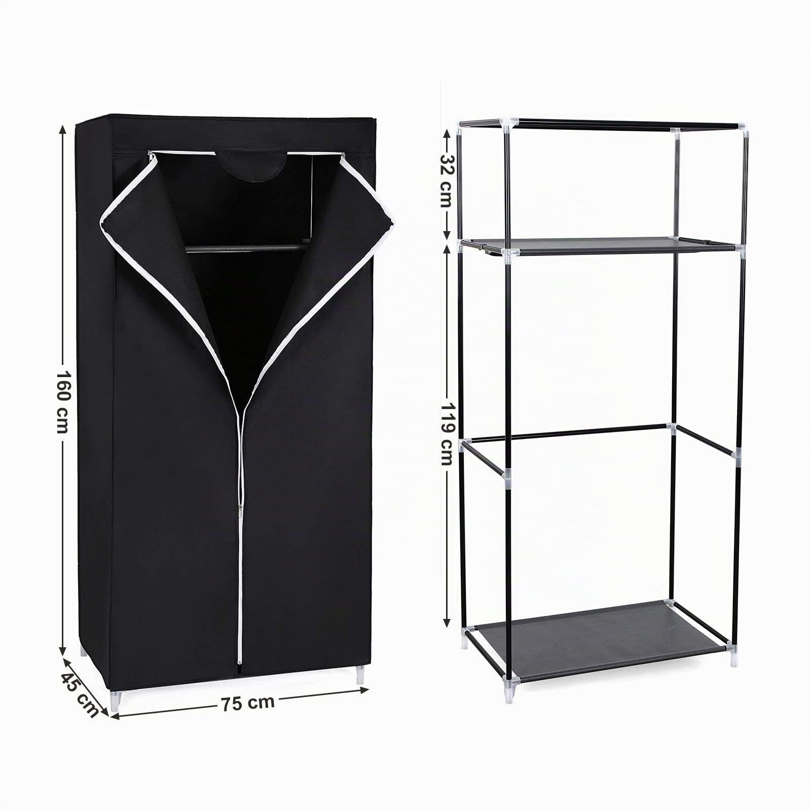 Songmics RYG83H Guardaroba TNT 75x45 Nero con Barra appendiabiti