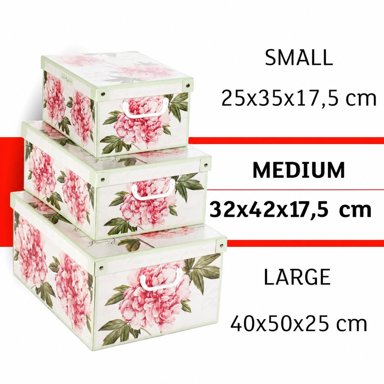 Lavatelli Scatole Armadio 2 pezzi 32x42x17,5 cm peonie coperchio