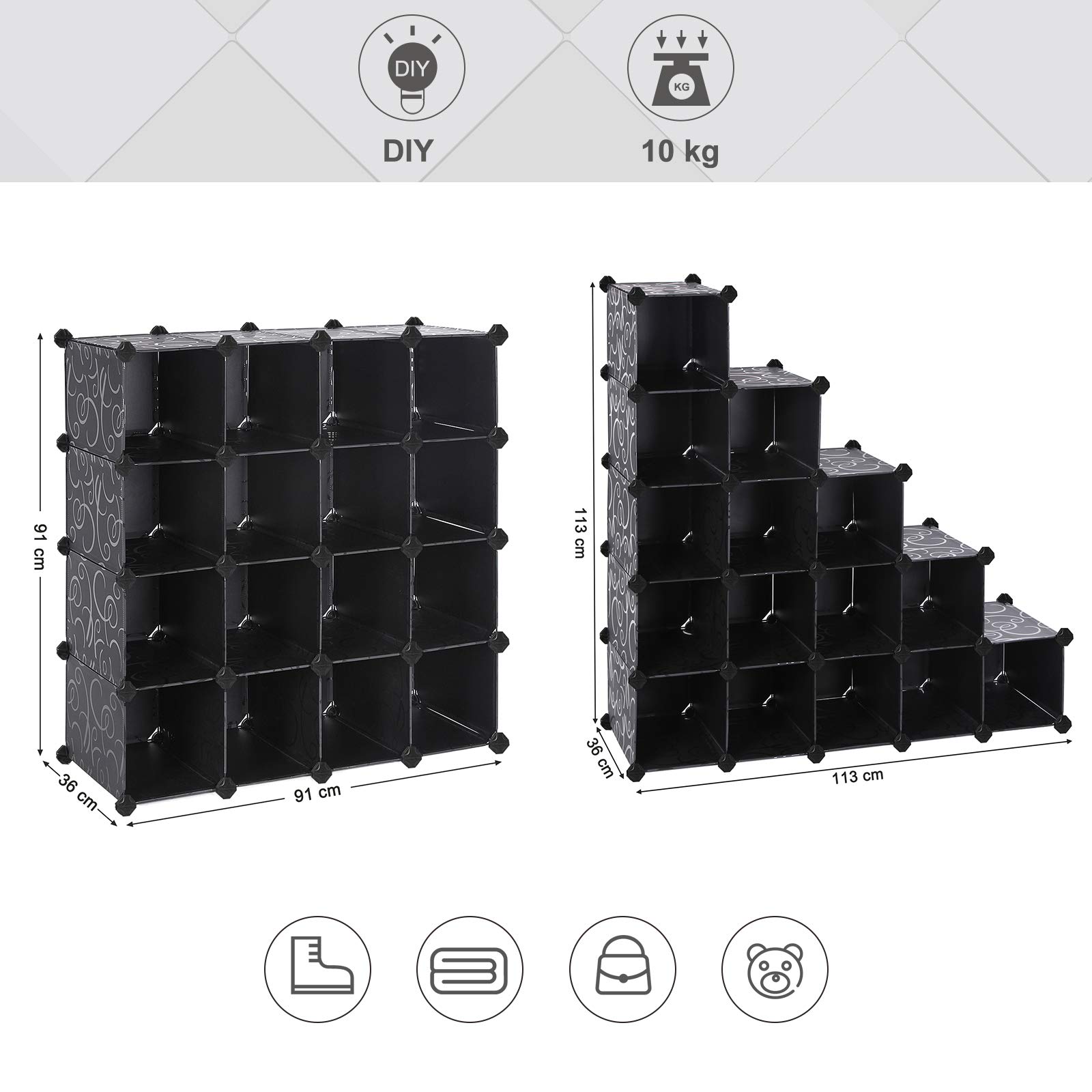 Songmics LPC44H guardaroba modulare nero 113x36x113 cm