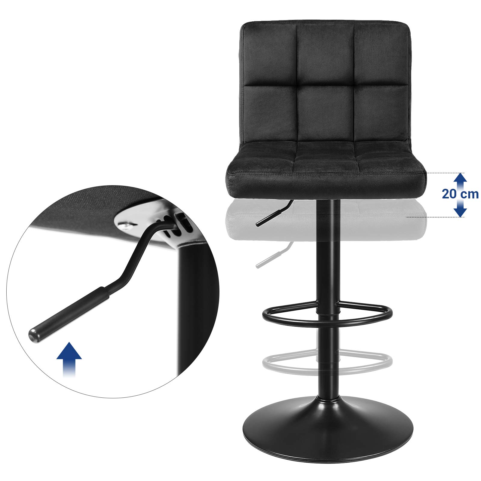 Songmics LJB014B01 sgabelli bar velluto neri set 2 regolabili