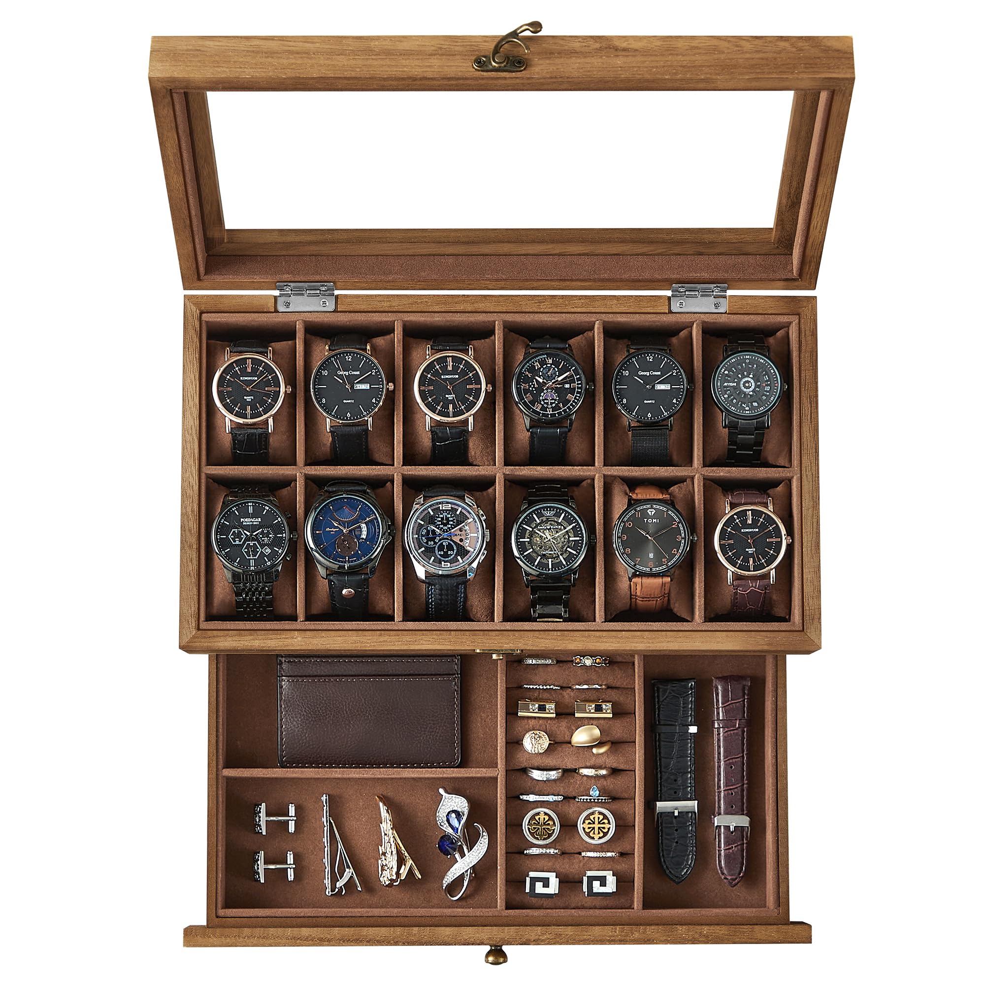 Songmics JOW012K01 scatola portaorologi 12 scomparti noce rustico