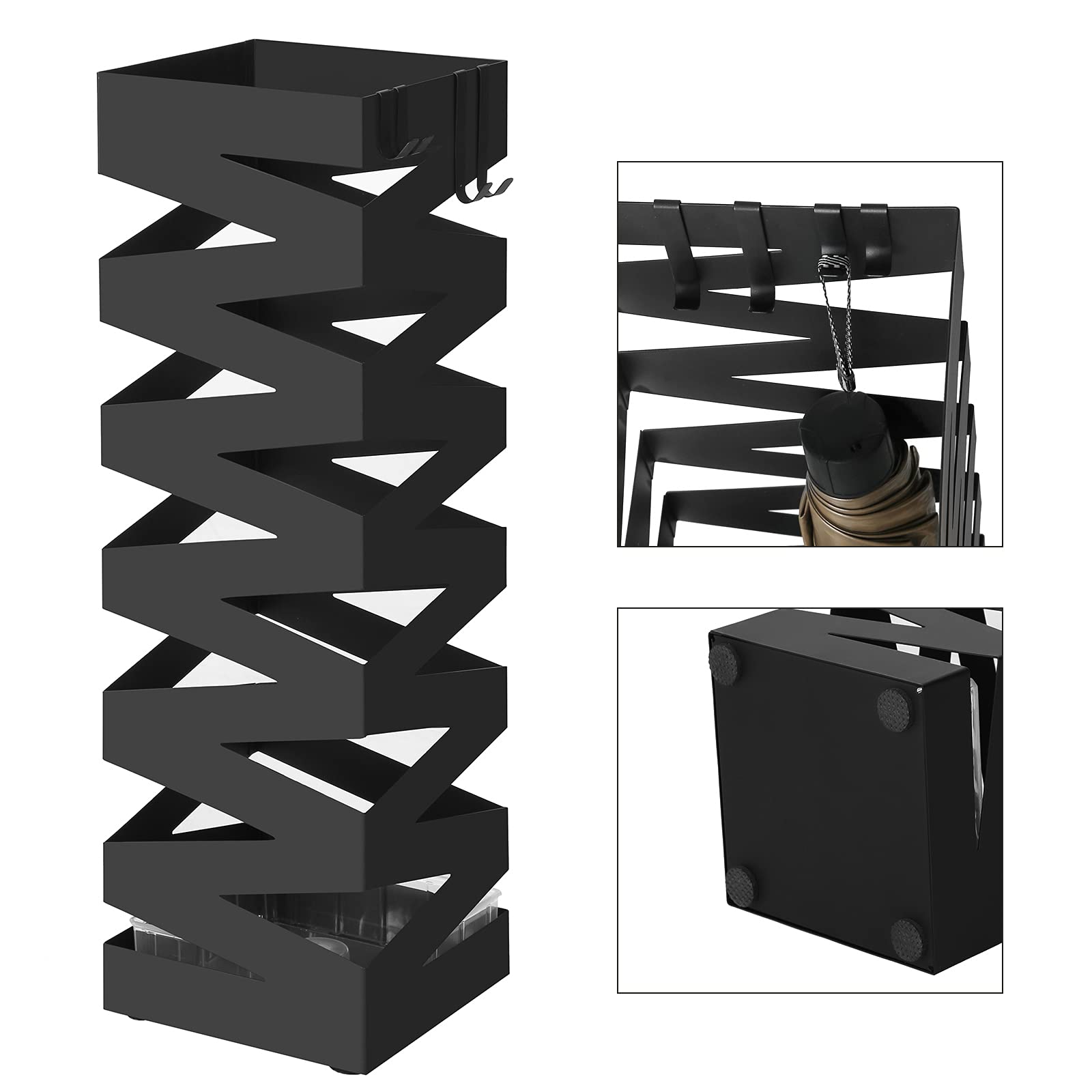 Songmics LUC16B Portaombrelli Metallo 15,5x15,5 Nero Vaschetta