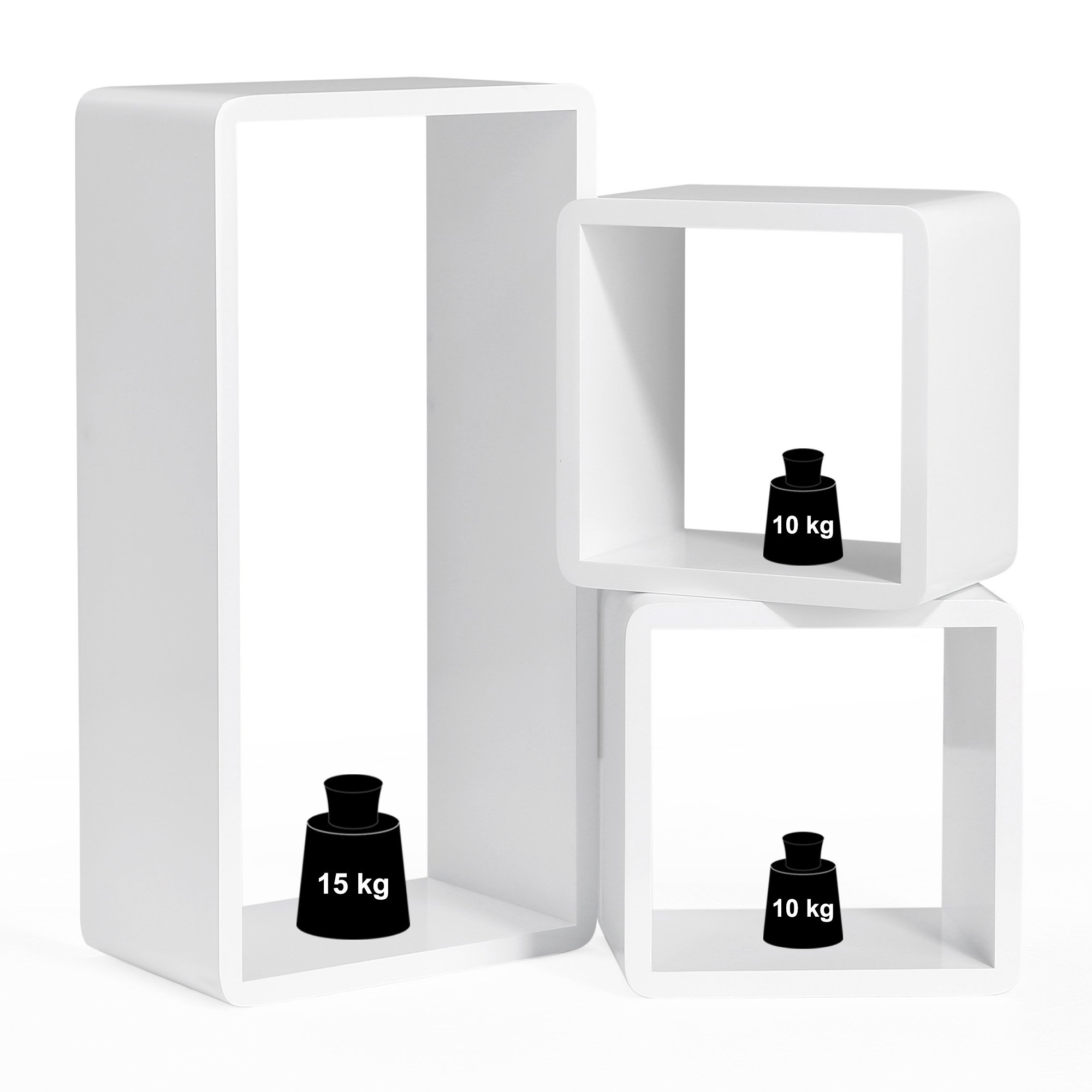 Songmics LWS50WT set 3 mensole muro cubo bianche 50/22 cm