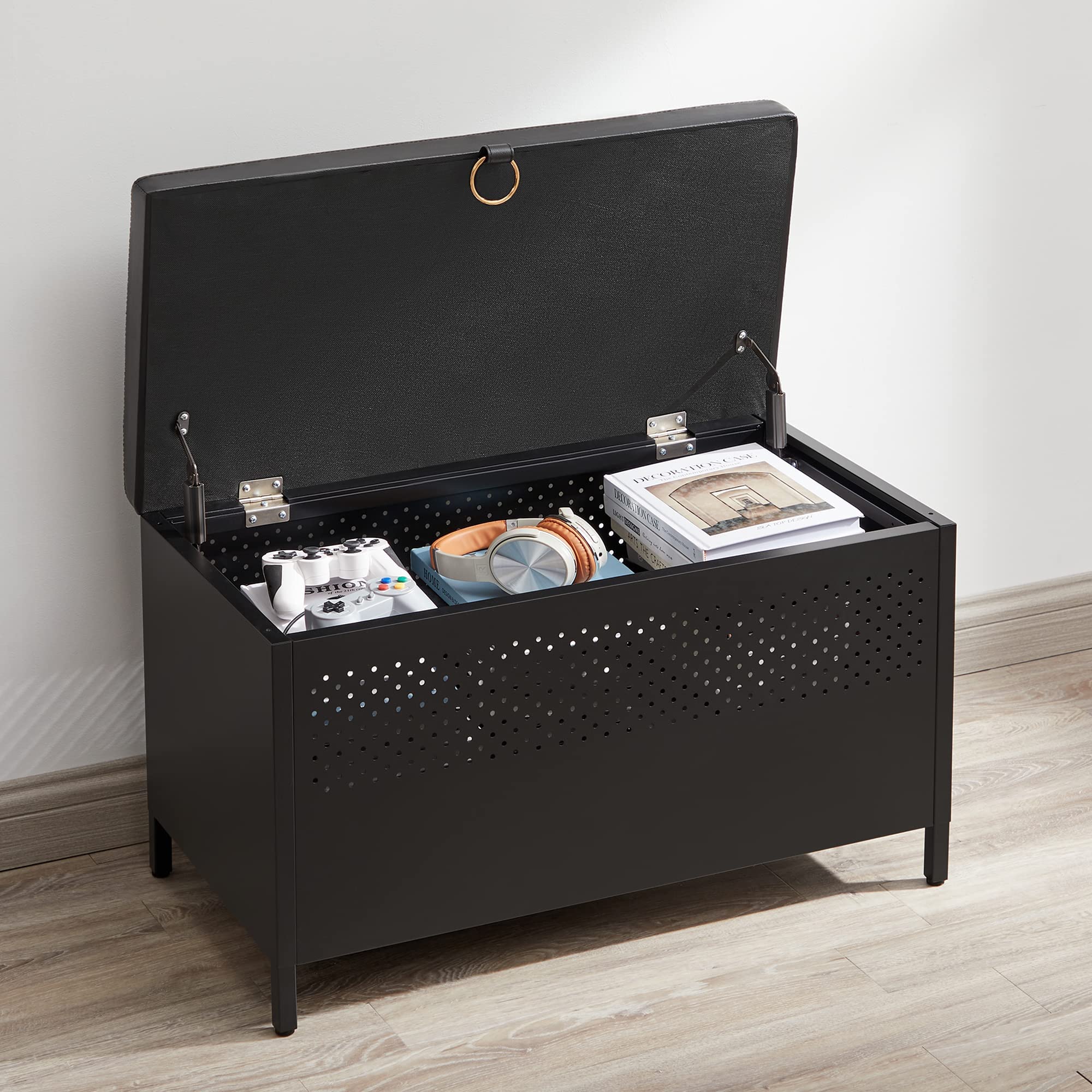 Songmics LSB901B01 panca contenitore nera 80x40x50 cm