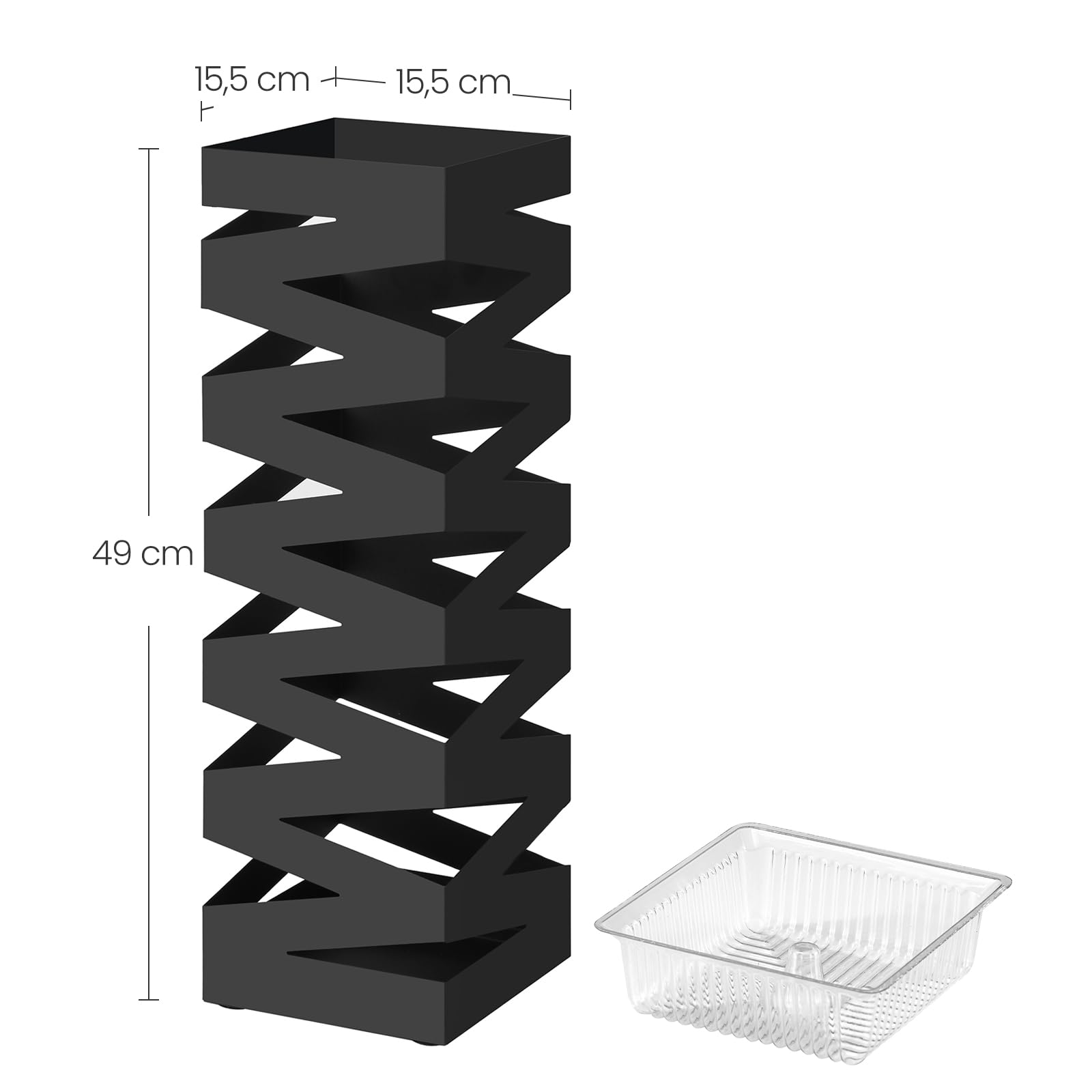 Songmics LUC16B Portaombrelli Metallo 15,5x15,5 Nero Vaschetta