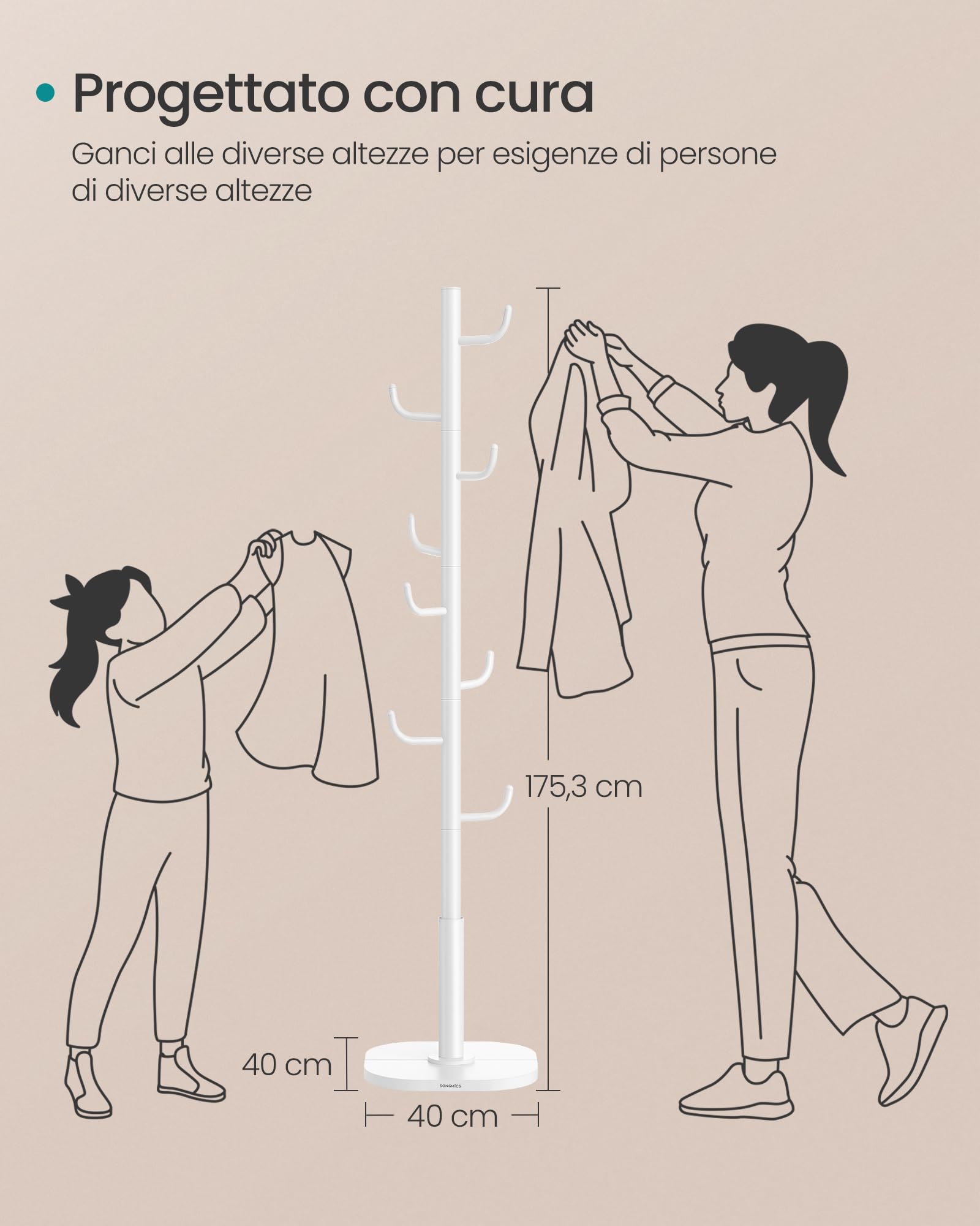 SONGMICS RCR039WC01 Attaccapanni Terra Bianco Nuvola 175,3 cm