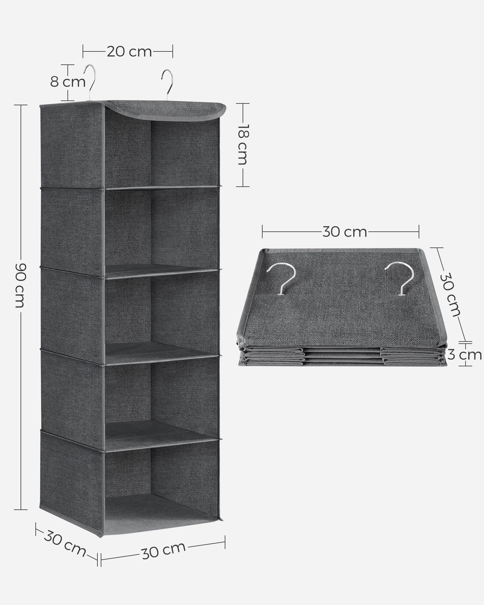 Songmics organizer armadio appeso 5 ripiani beige 2 pezzi