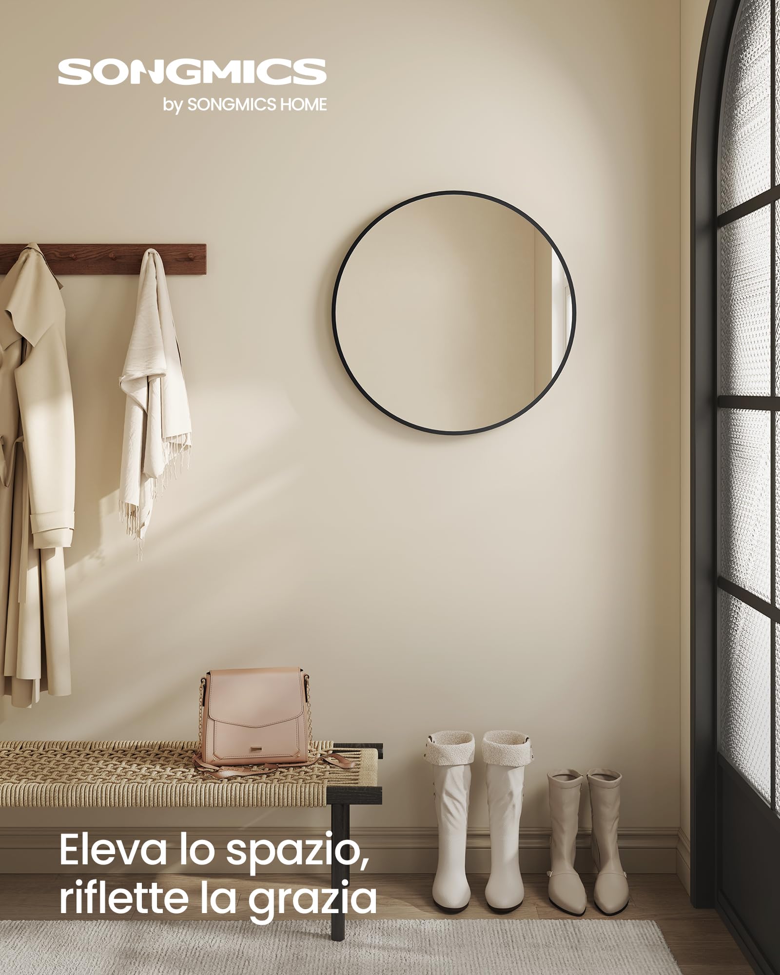 Songmics LWM101B01 specchio parete rotondo nero 50 cm