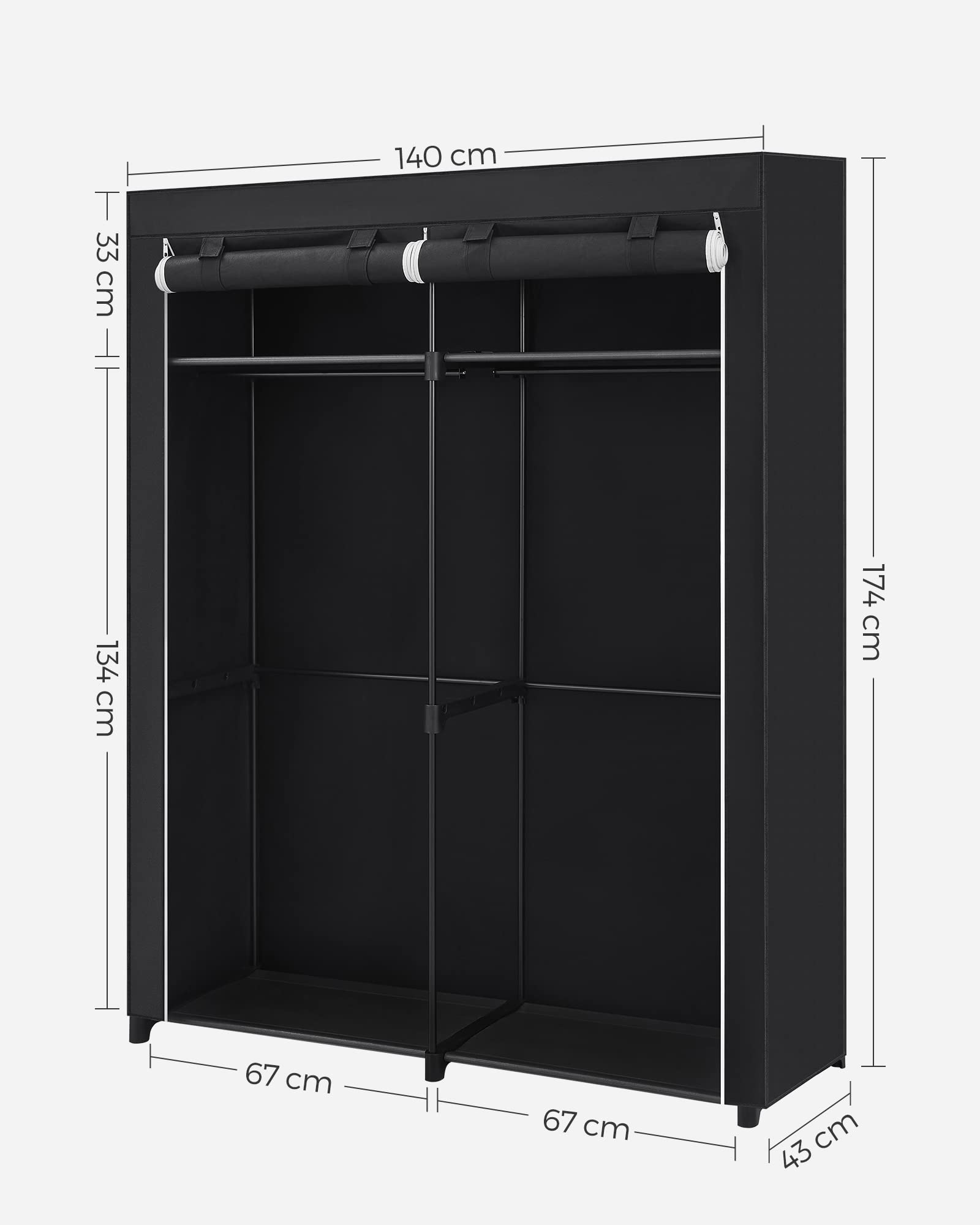 Songmics RYG02BK Armadio Tessuto 140cm Nero Antipolvere