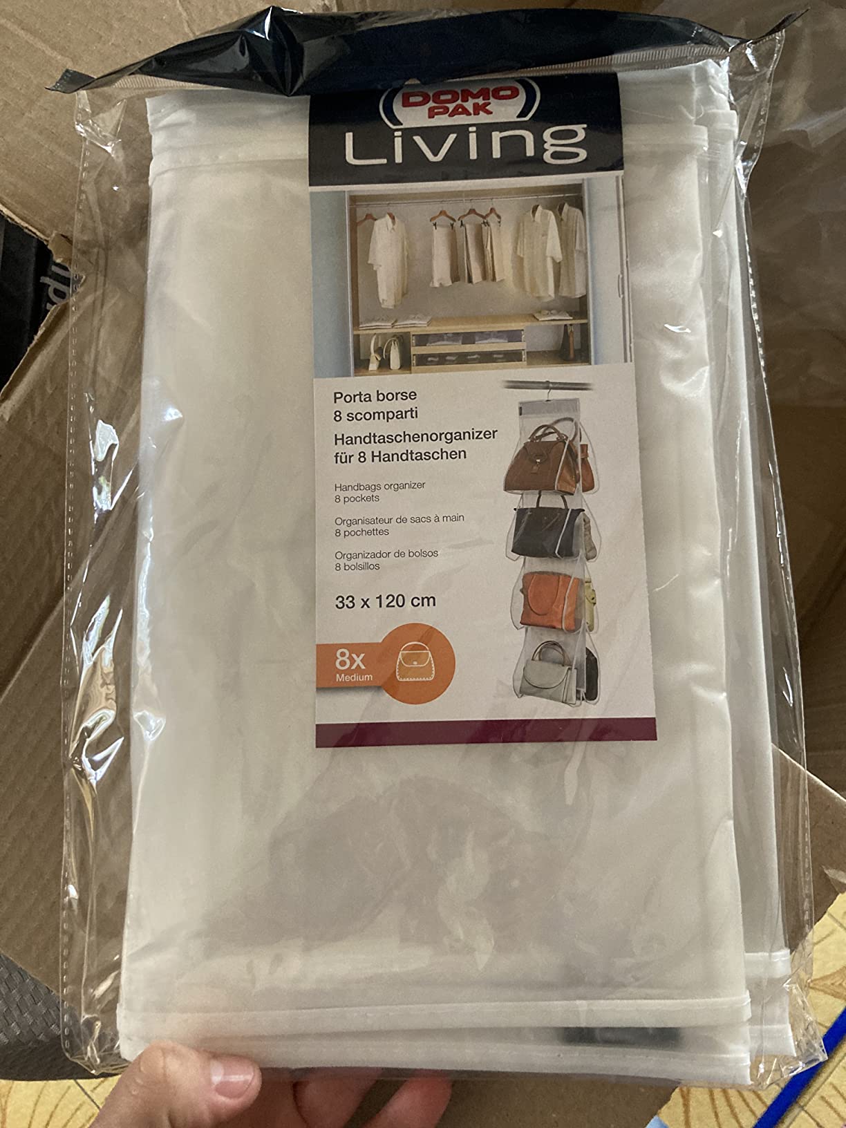 Domopak Living Porta Borse 8 Scomparti 33x120 cm Trasparente