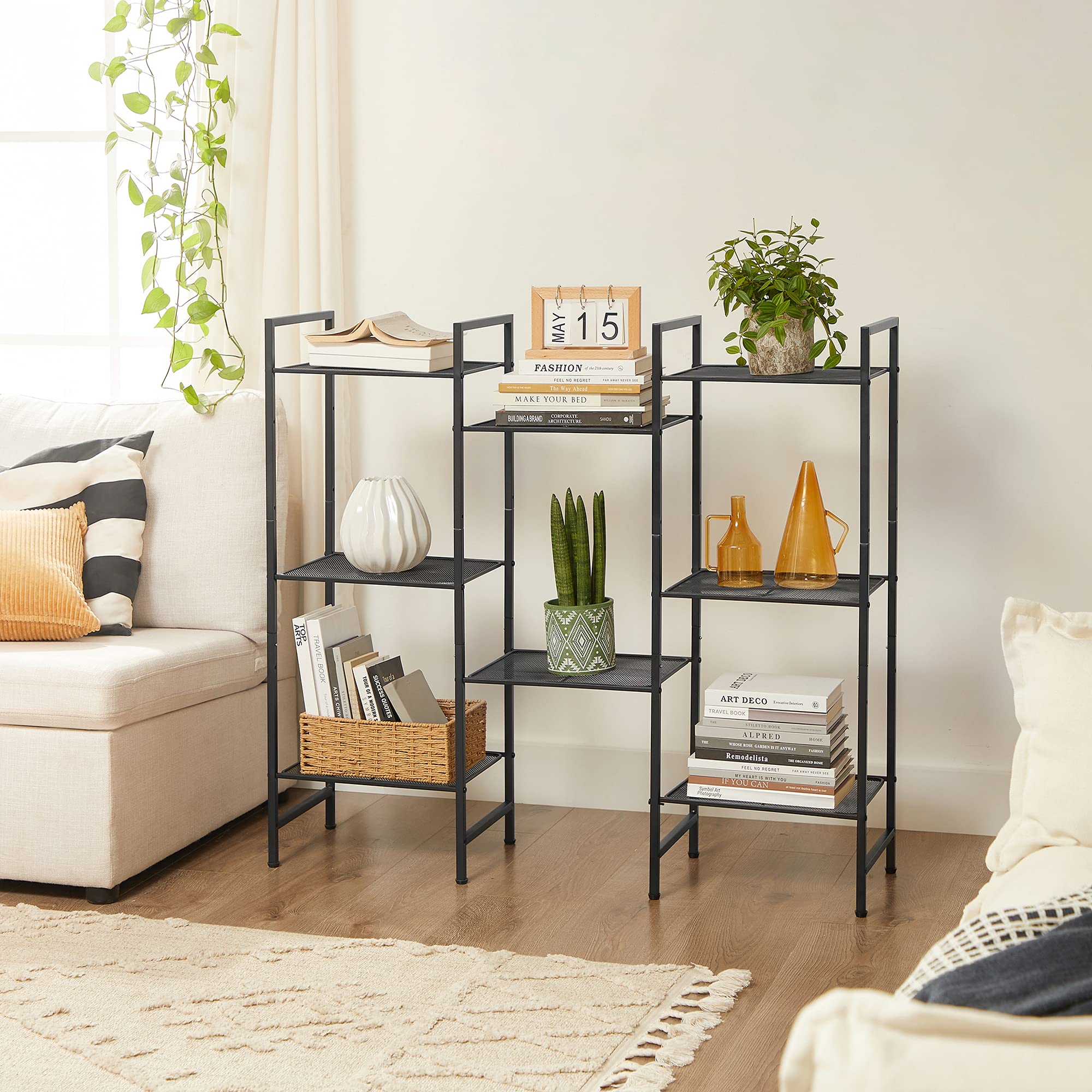 Songmics BSC034B01 scaffale 4 ripiani nero 38x30x96 cm rete