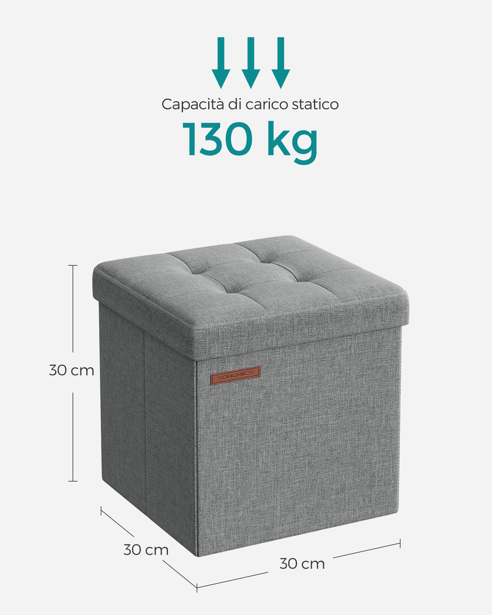 Songmics LSF028G02 pouf contenitore Grigio Chiaro 30 cm in tessuto