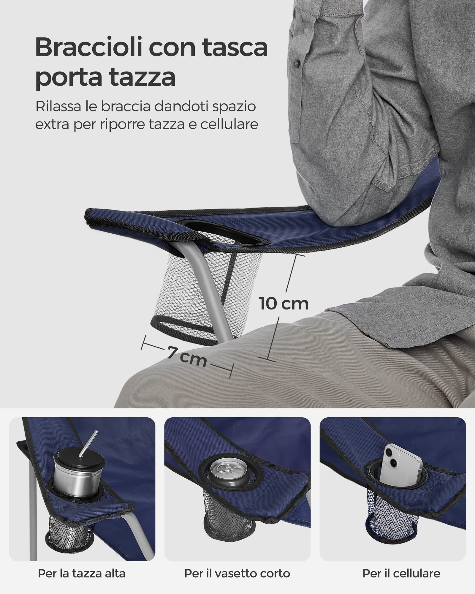 Songmics GCB01IN sedie campeggio set 2 blu pieghevoli 120 kg