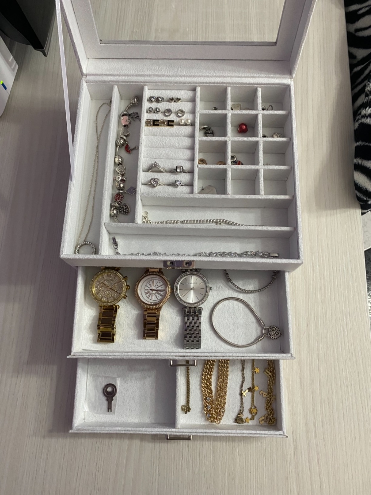 Songmics JBC158W01 scatola portagioie bianco con vetro