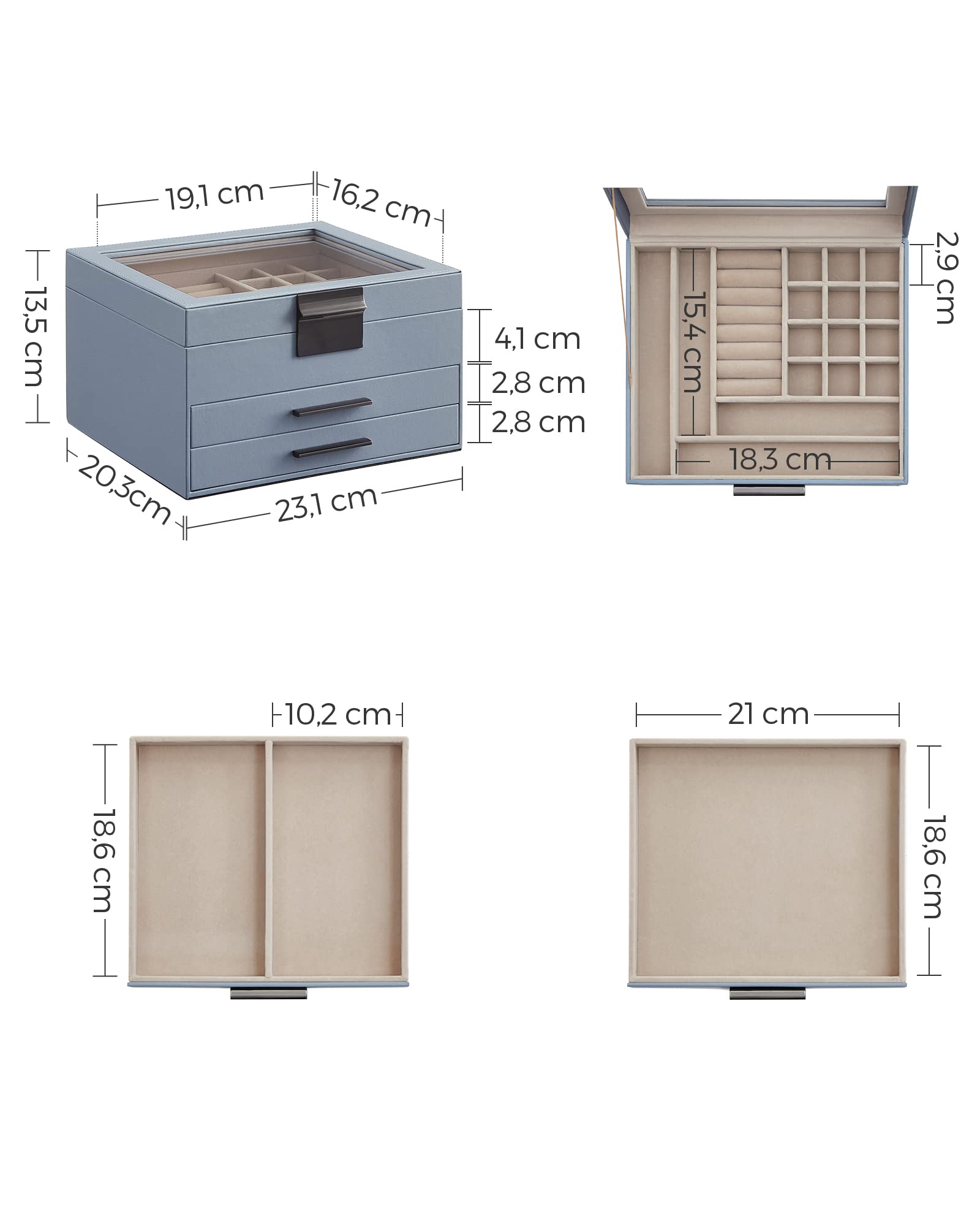 Songmics JBC239BU portagioie 3 livelli blu vetro