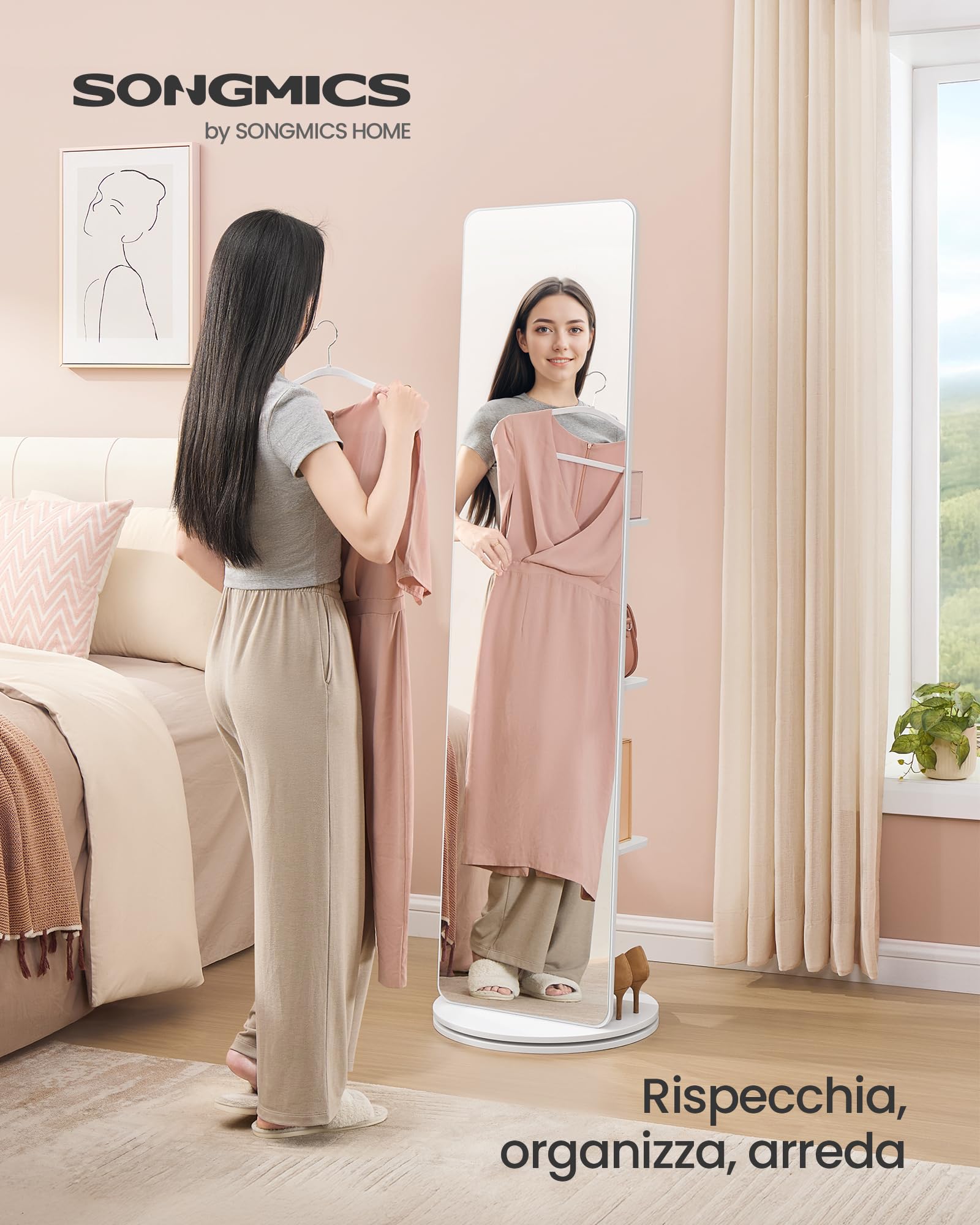 Songmics LFM036W01 specchio da terra girevole bianco 163x45 cm