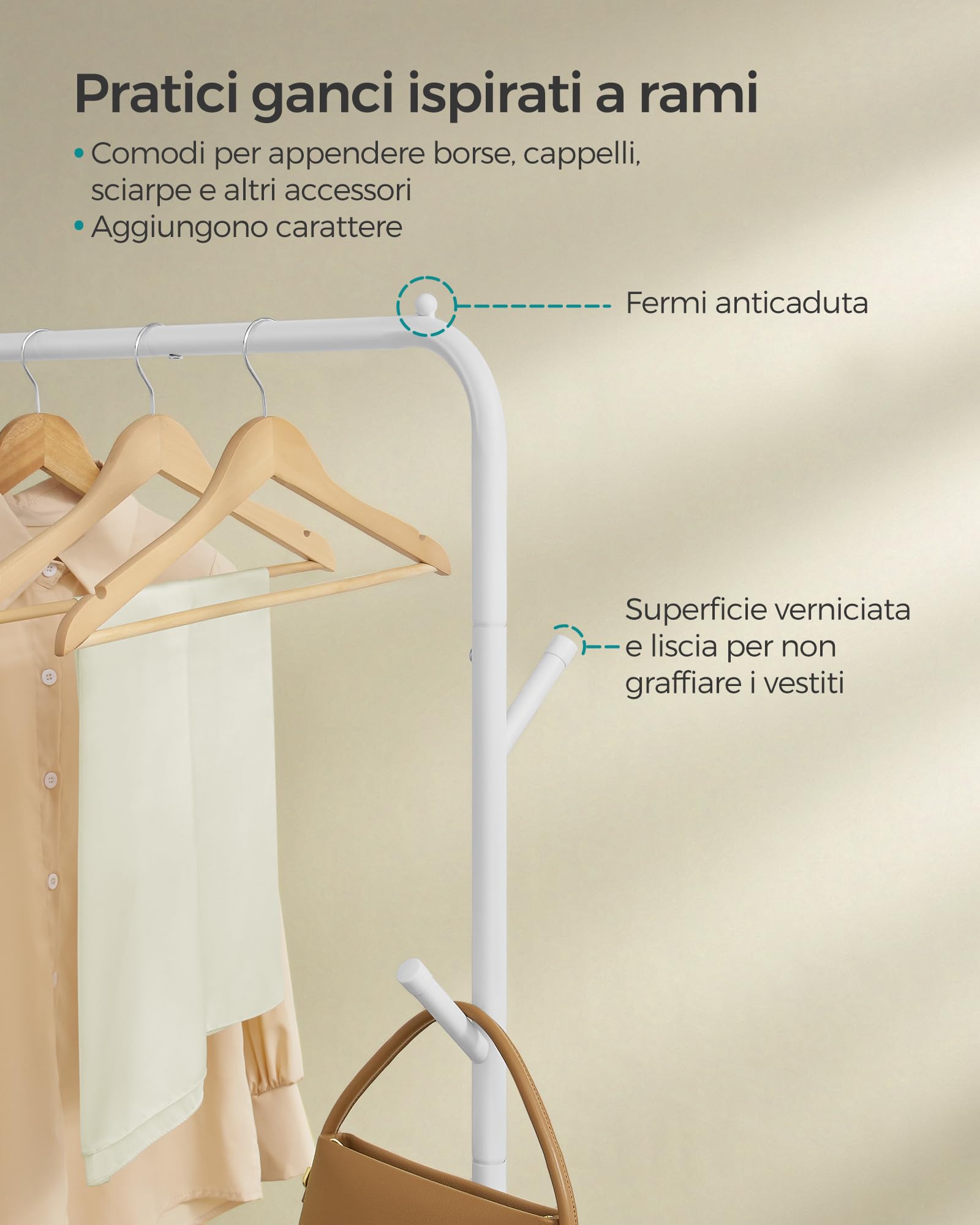Songmics HSR131W01 appendiabiti bianco 103,5 cm con ruote