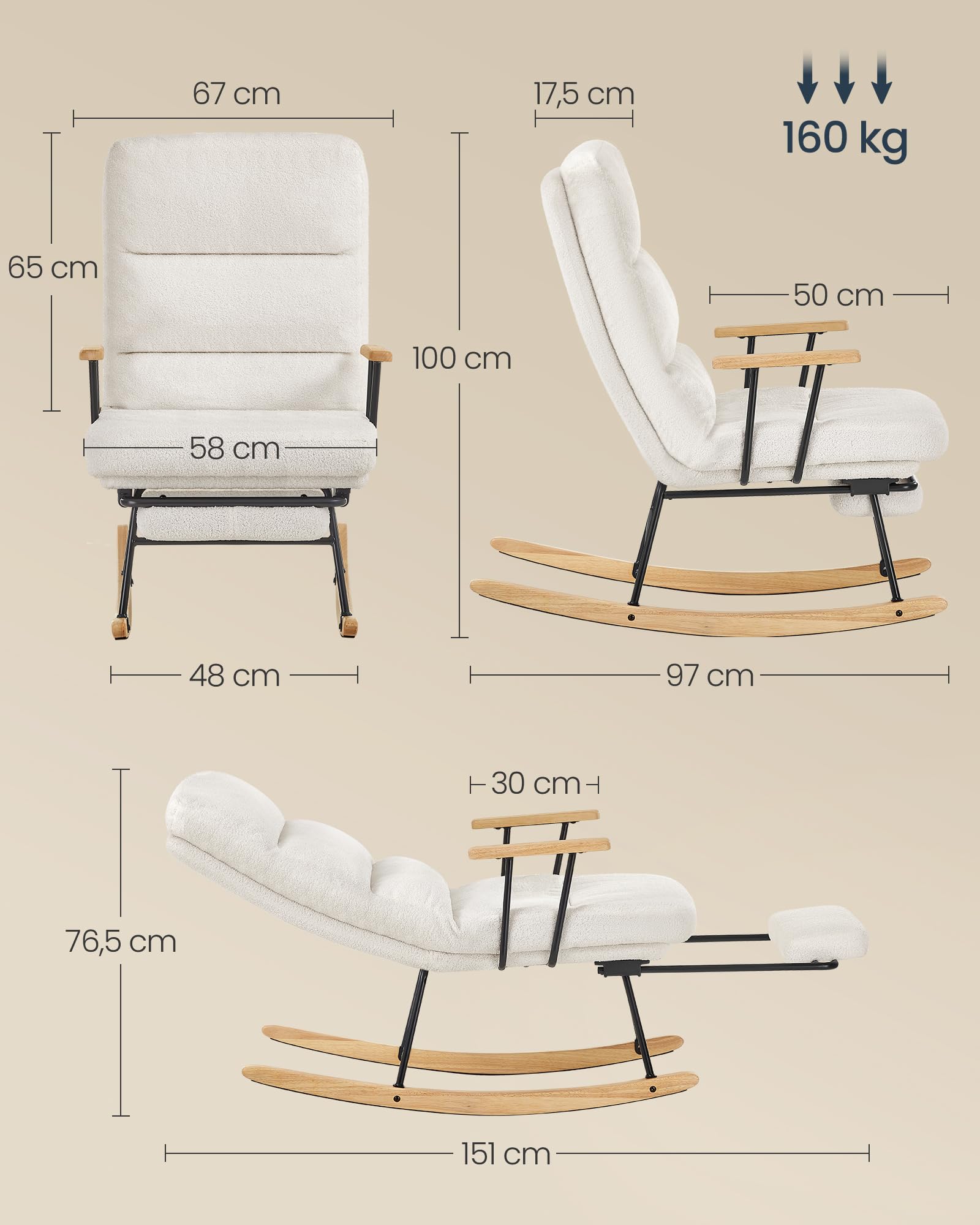 Songmics Home LYY016W01 Poltrona Dondolo Crema Reclinabile