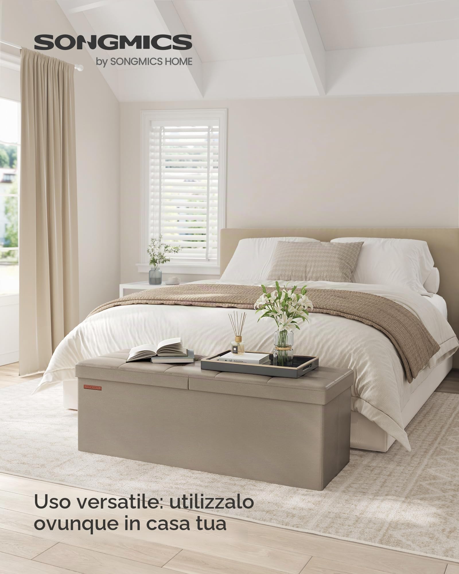 Songmics pouf contenitore pieghevole 131 litri tortora
