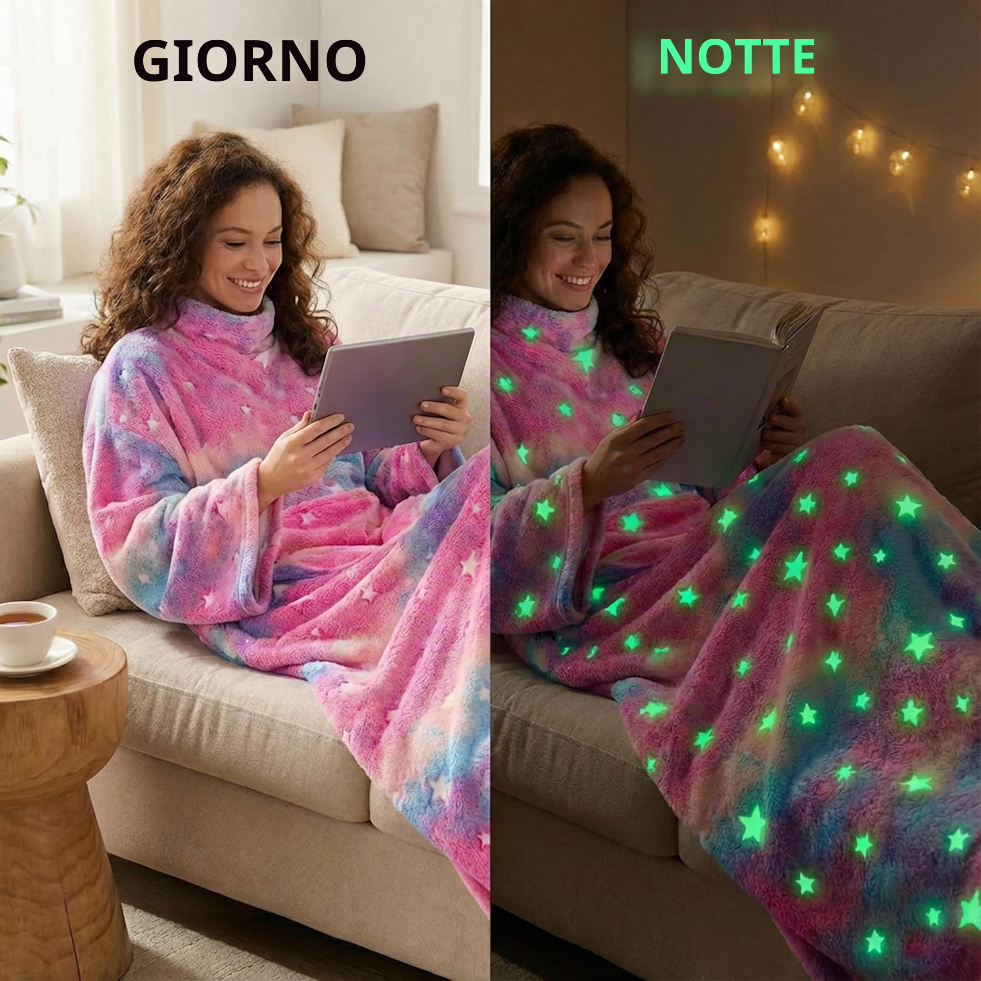Lavatelli Kanguru Glow Arcobaleno coperta con maniche 180x140 buio