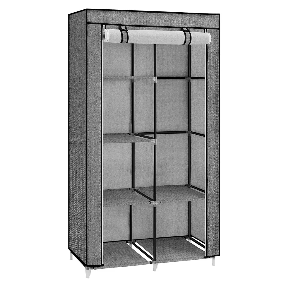 Songmics Armadio in Tessuto 45x88x168 Nero Spina Pesce Antipolvere