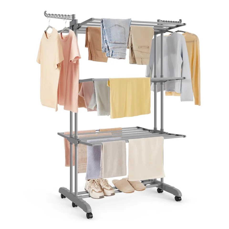 Songmics Stendibiancheria a Torre 4 Piani 173 cm Inox con Ruote
