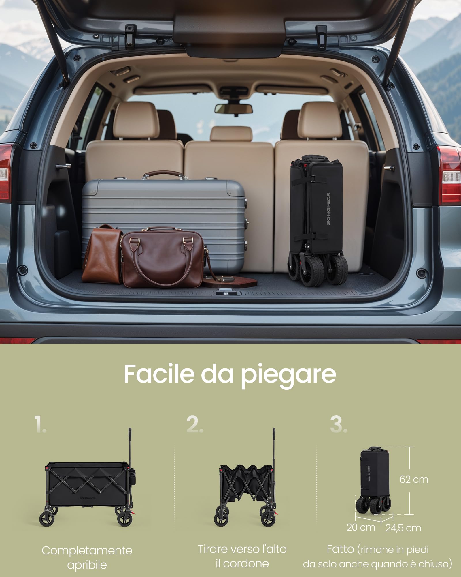 Songmics GFW115B01 carrello spiaggia pieghevole nero 150L 150 kg